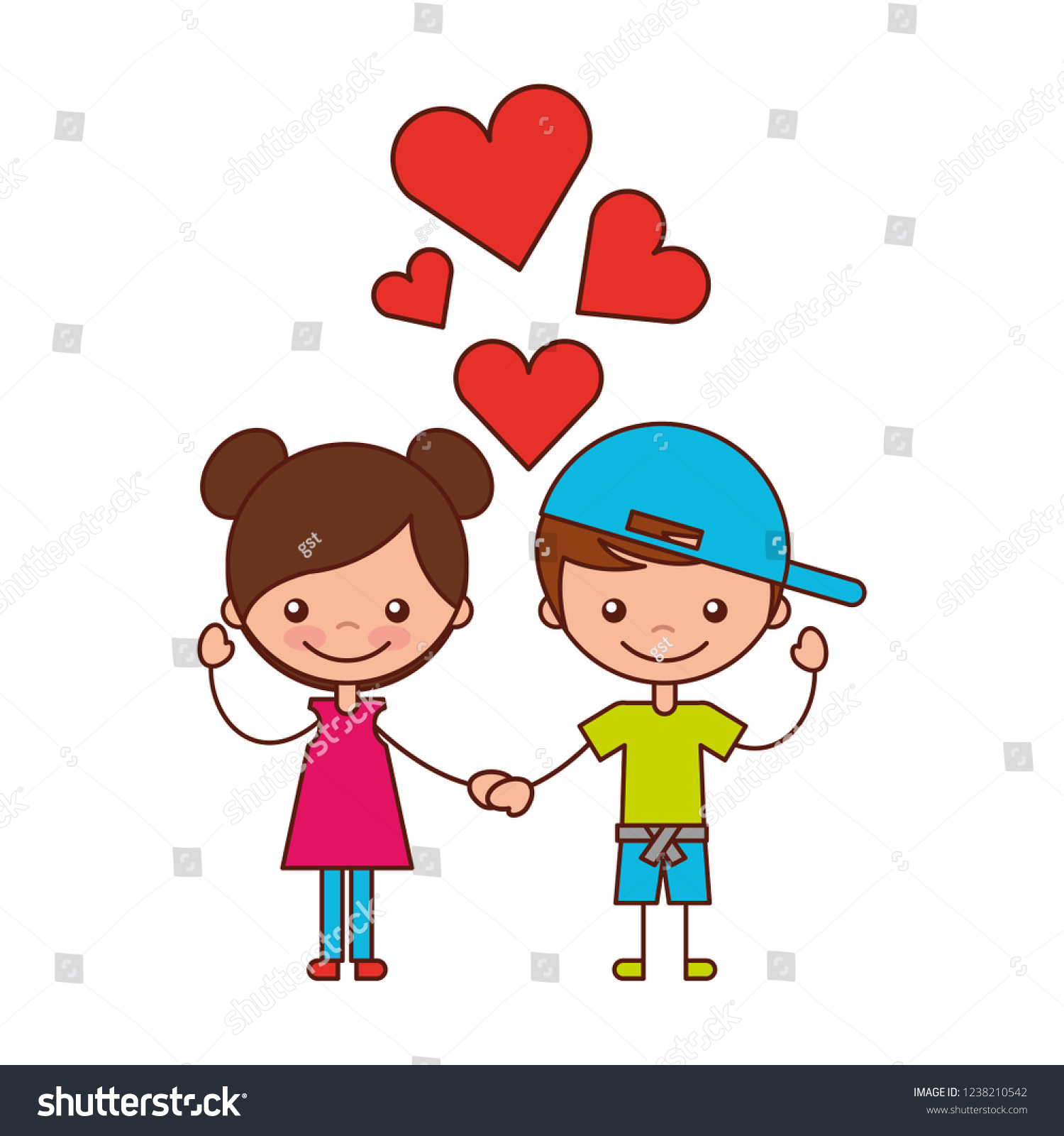 Boy Girl Love Hearts Cartoon Stock Vector (Royalty Free) 1238210542 ...