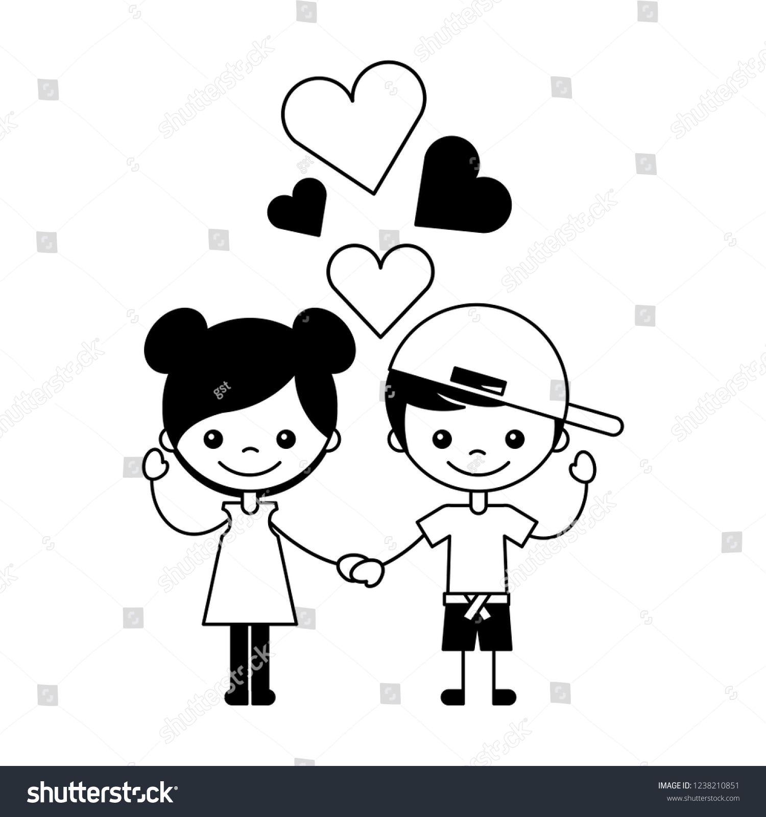 Boy Girl Love Hearts Cartoon Stock Vector (Royalty Free) 1238210851 ...