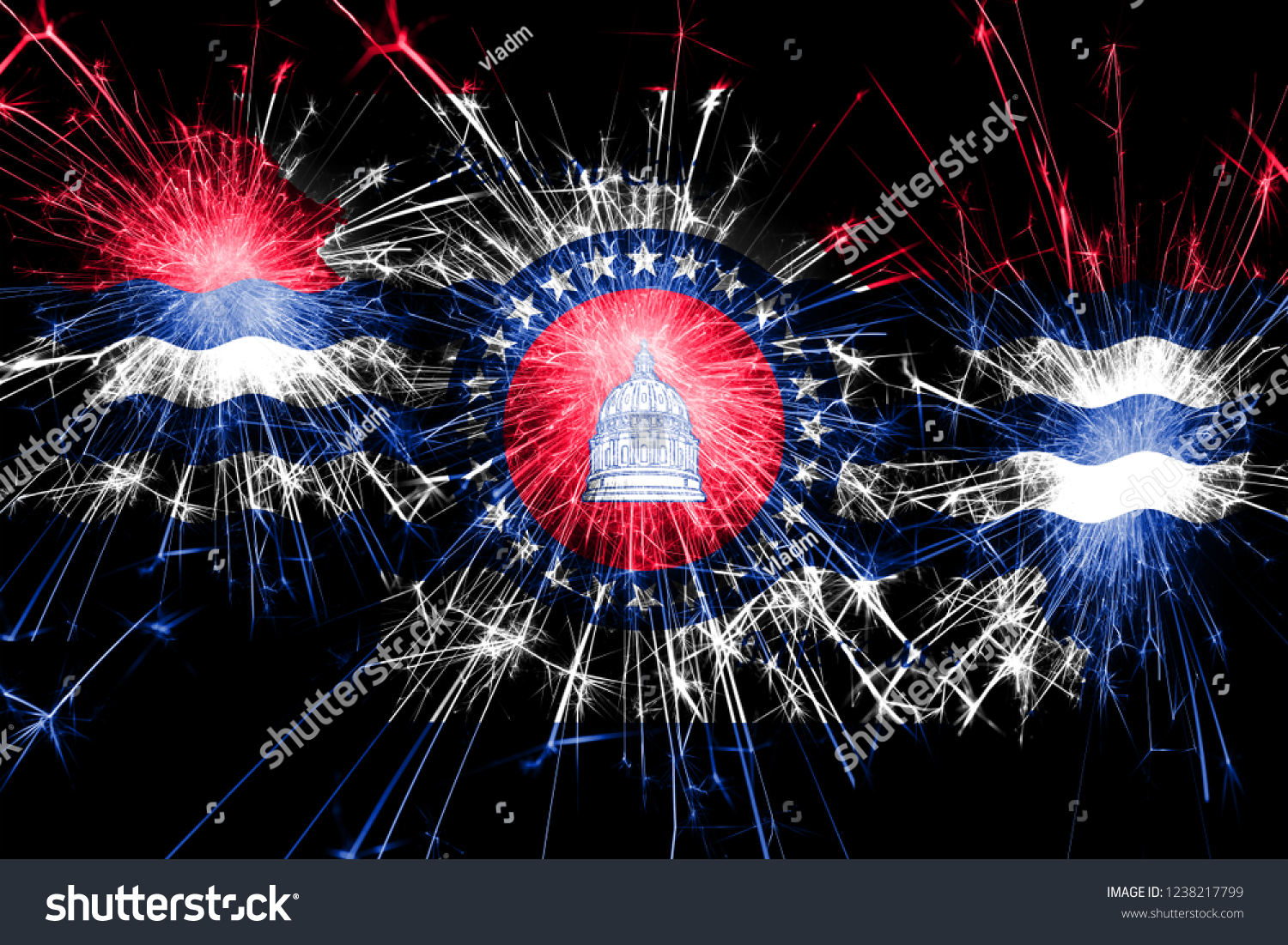 Jefferson City Missouri Fireworks Sparkling Flag Stock Illustration