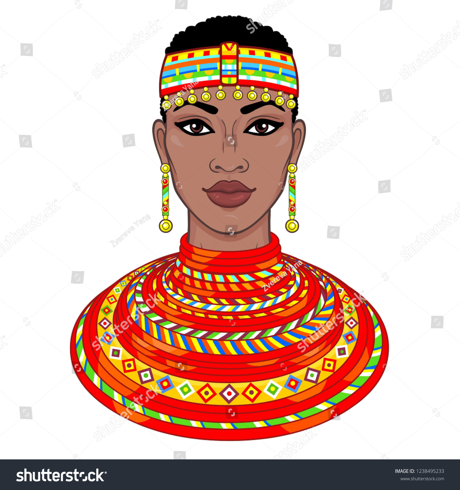 Animation Portrait Beautiful African Woman Ancient Stock Vector ...