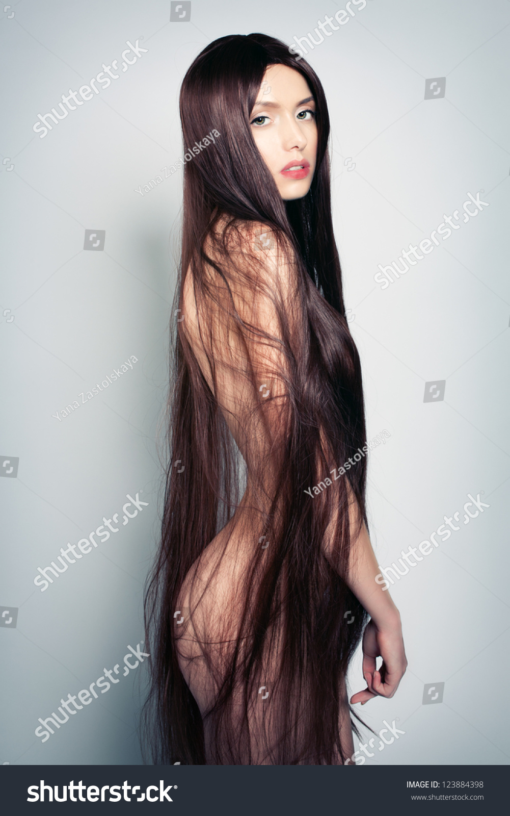 Portrait Naked Young Woman Long Hair pic