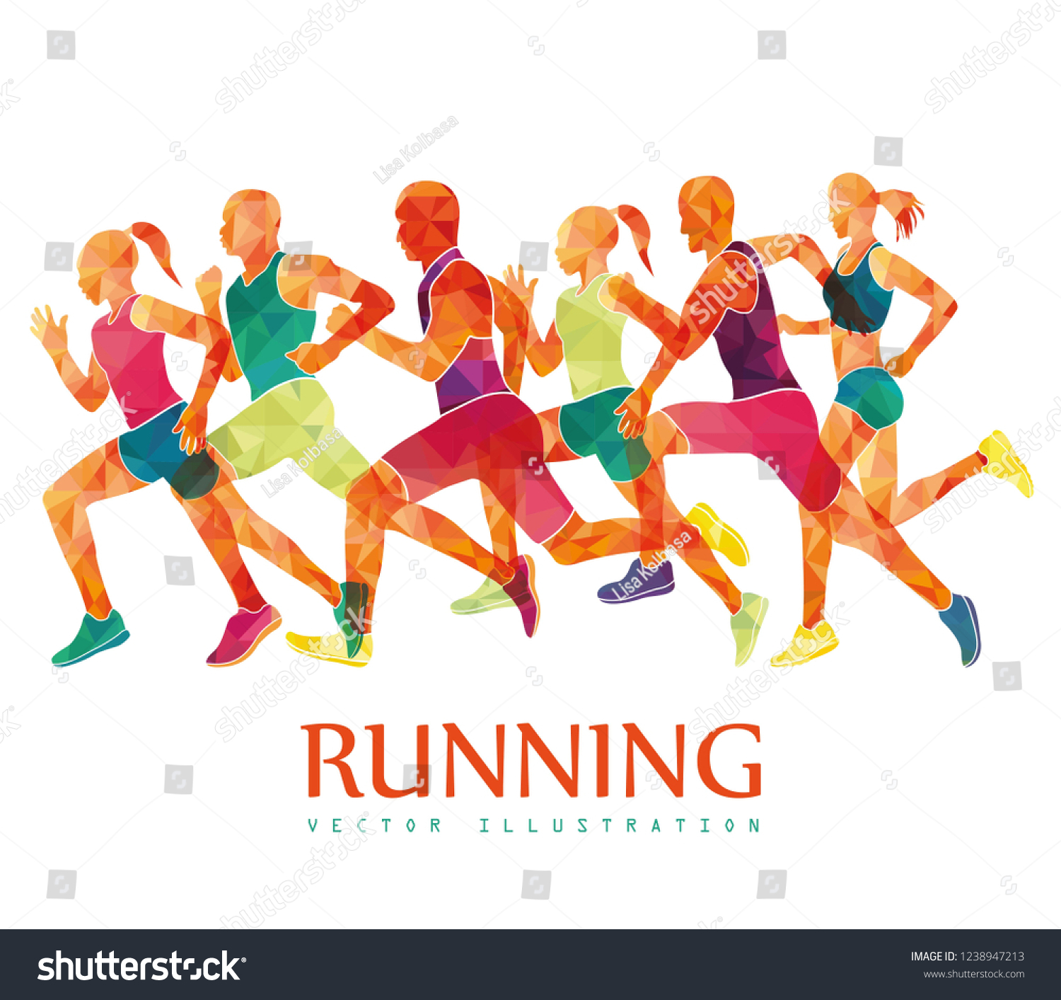 Running Marathon People Run Colorful Poster Stock Vector (Royalty Free ...