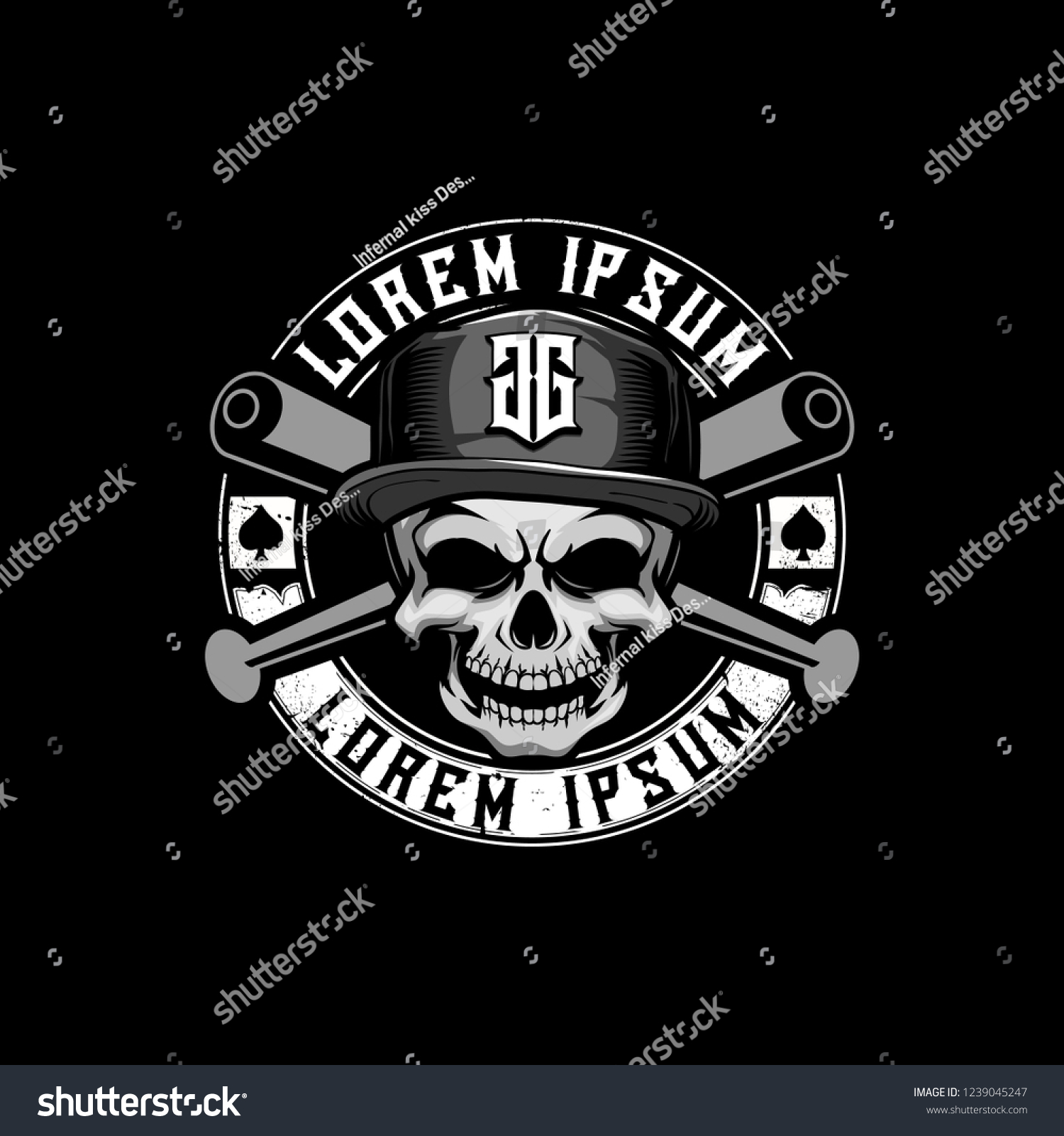 Skull Head Hat Baseball Bats Vector Stock Vector (Royalty Free ...