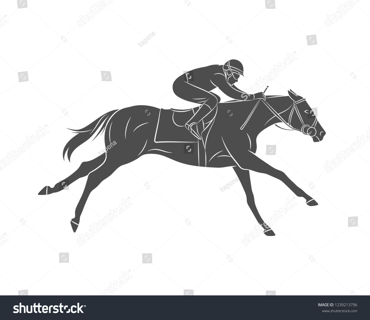 Silhouette Racing Horse Jockey On White Stock Vector (Royalty Free ...