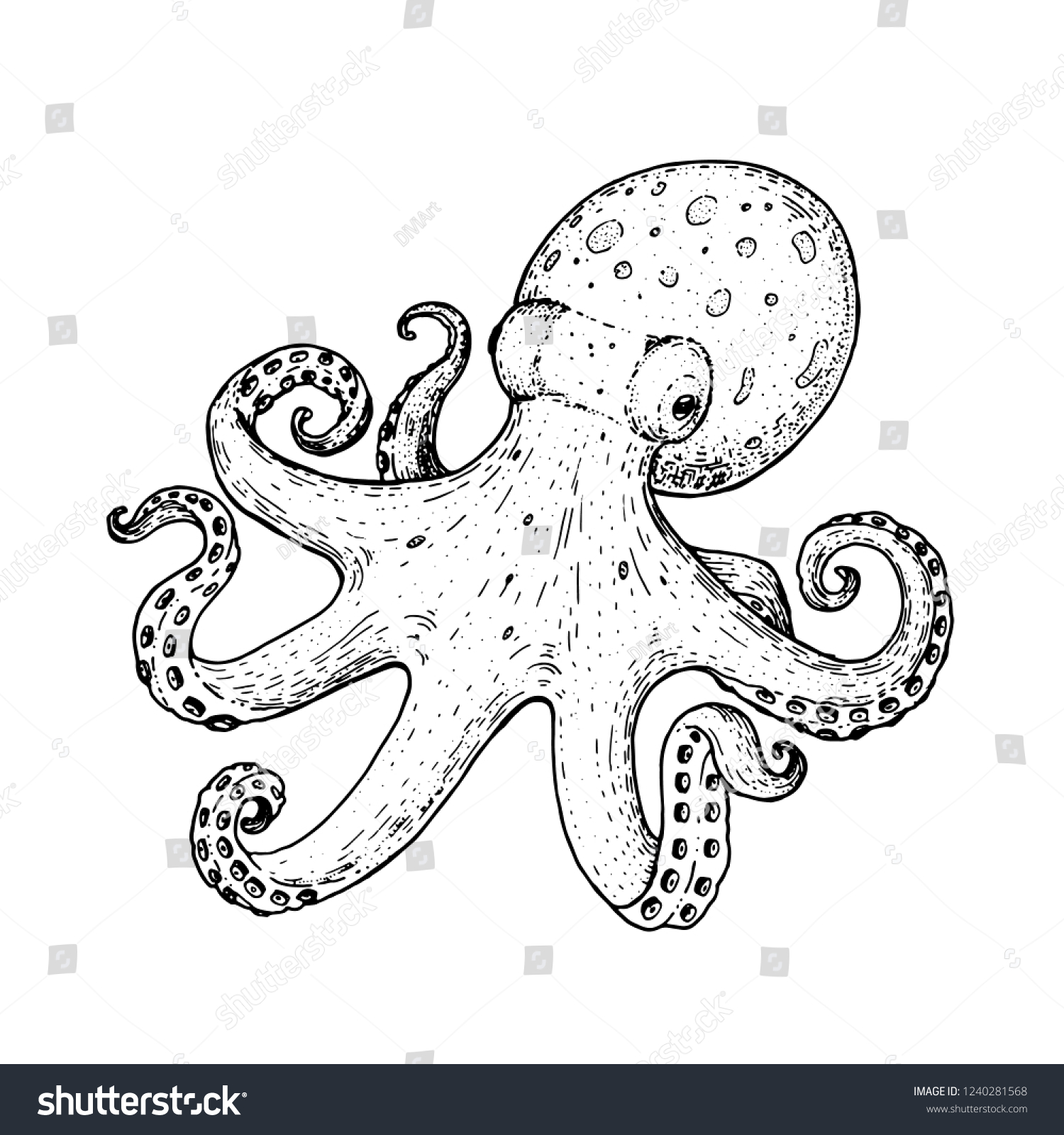 Octopus Hand Drawn Sketch Vector Illustration Stock Vector (Royalty ...