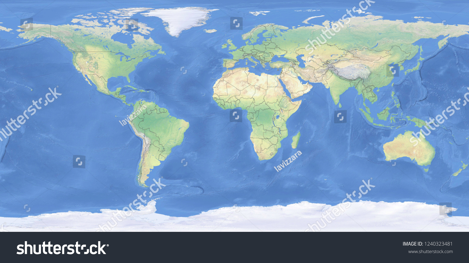 Physical Map World Outlines Detailed Topography Stock Illustration ...