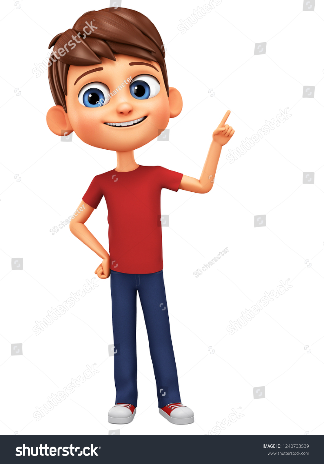 Character Cartoon Boy Points His Finger Stock Illustration 1240733539 