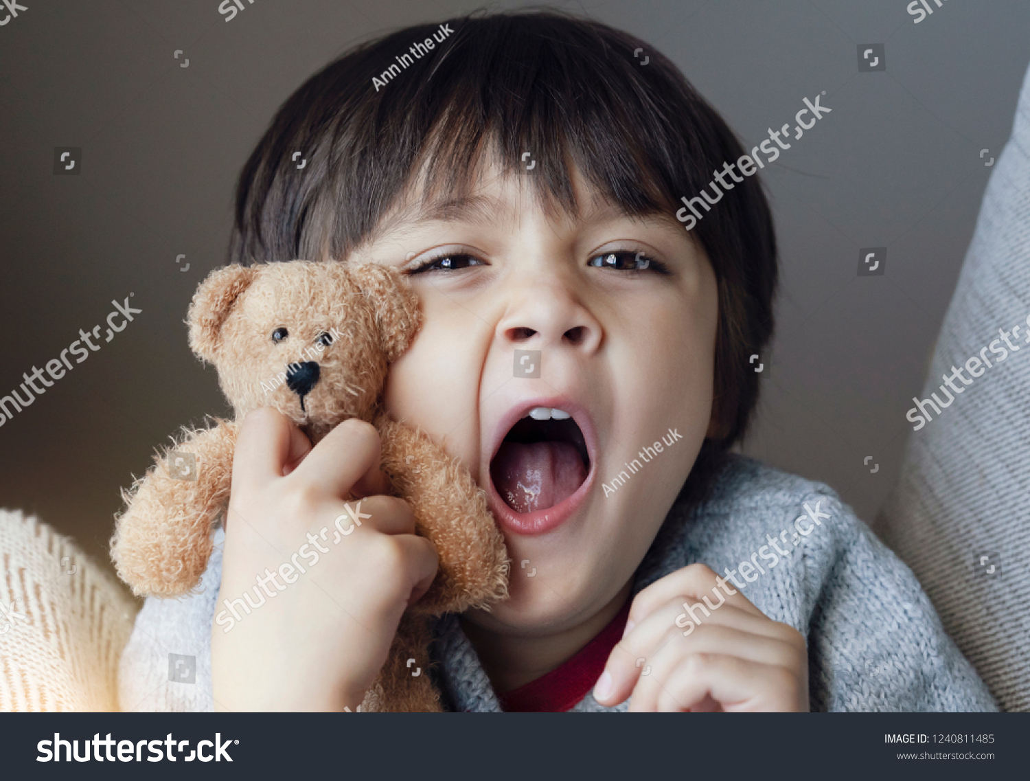 Close Face Kid Yawning Holding Teddy Stock Photo 1240811485 Shutterstock