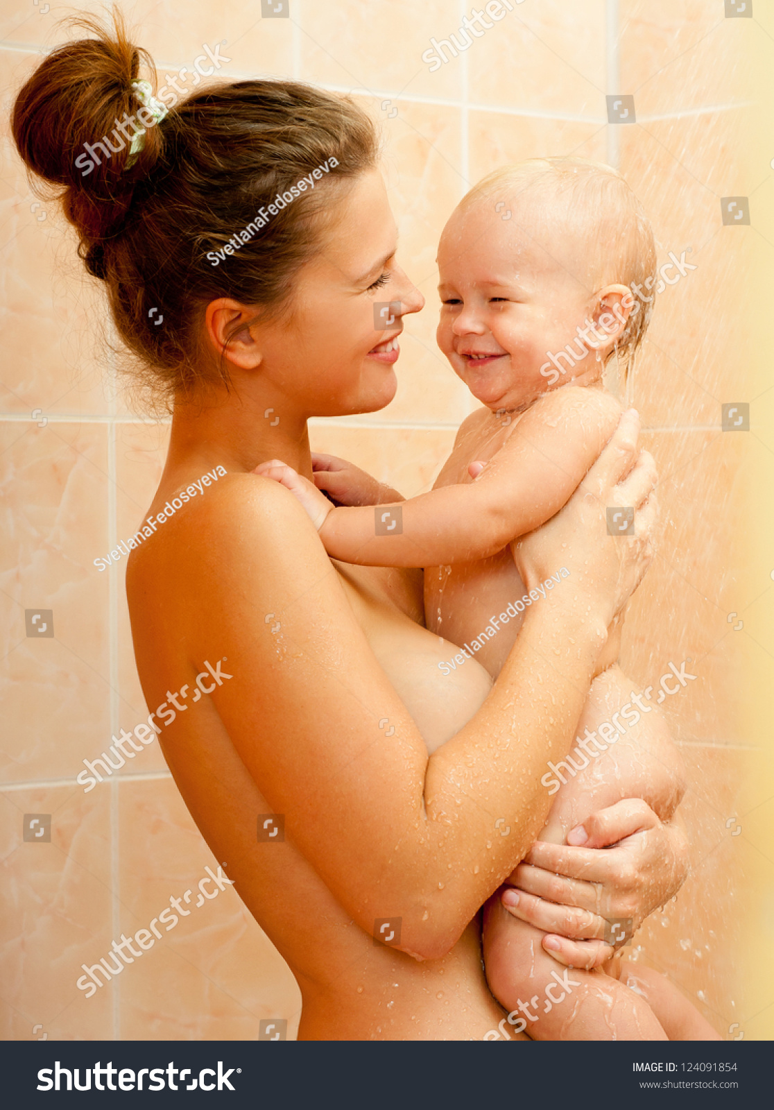 Стоковая фотография 124091854: Mother Baby Daughter Shower Shutterstock.