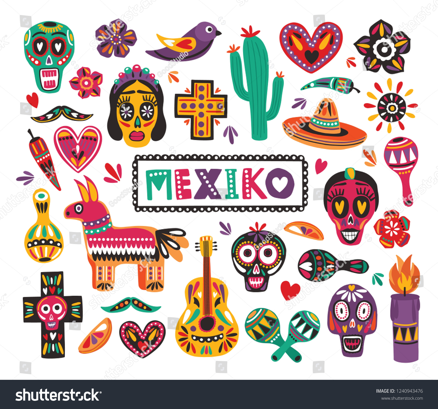 set-national-mexican-symbols-traditional-day-stock-vector-royalty-free