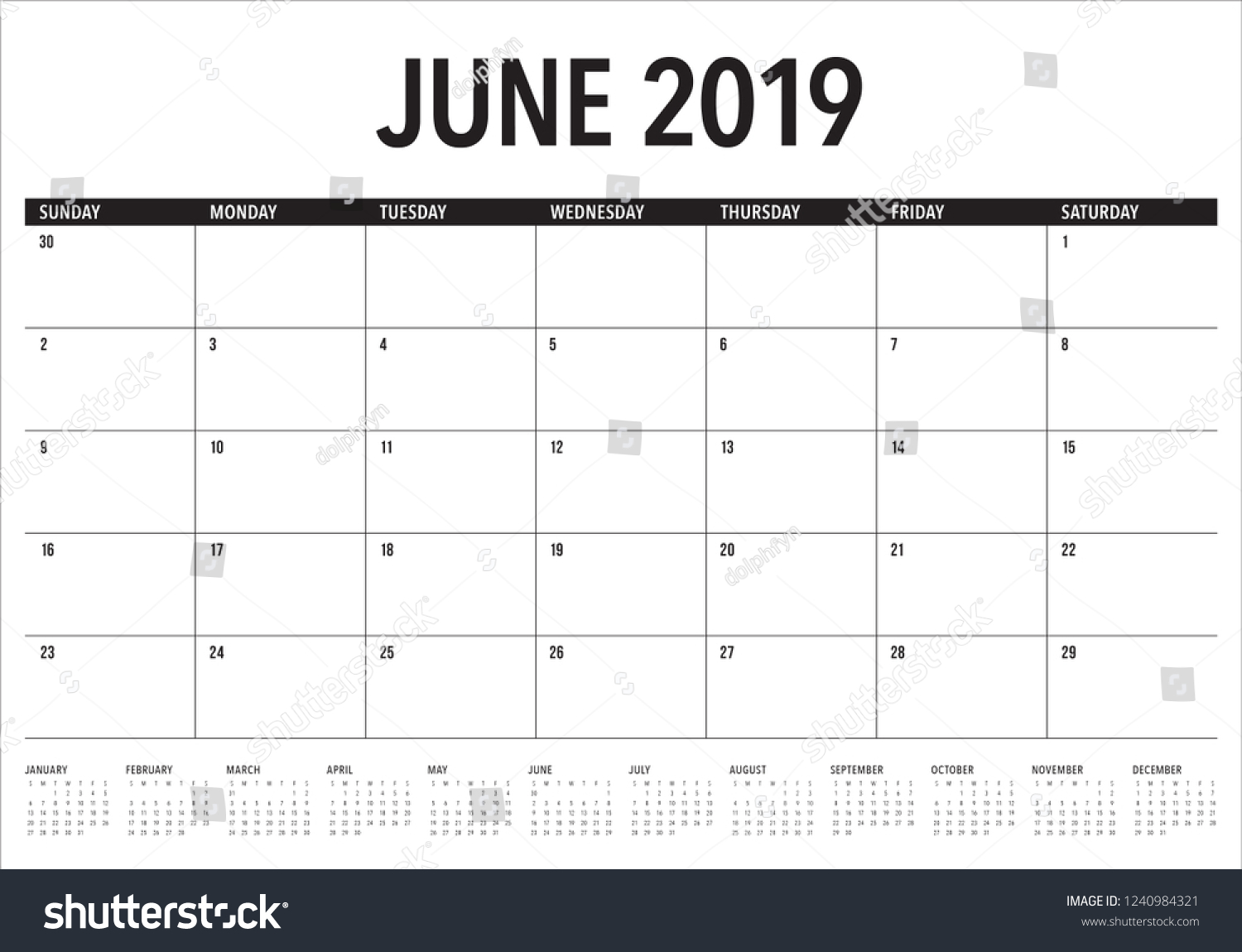 June 2019 Desk Calendar Vector Illustration Stock Vector (Royalty Free