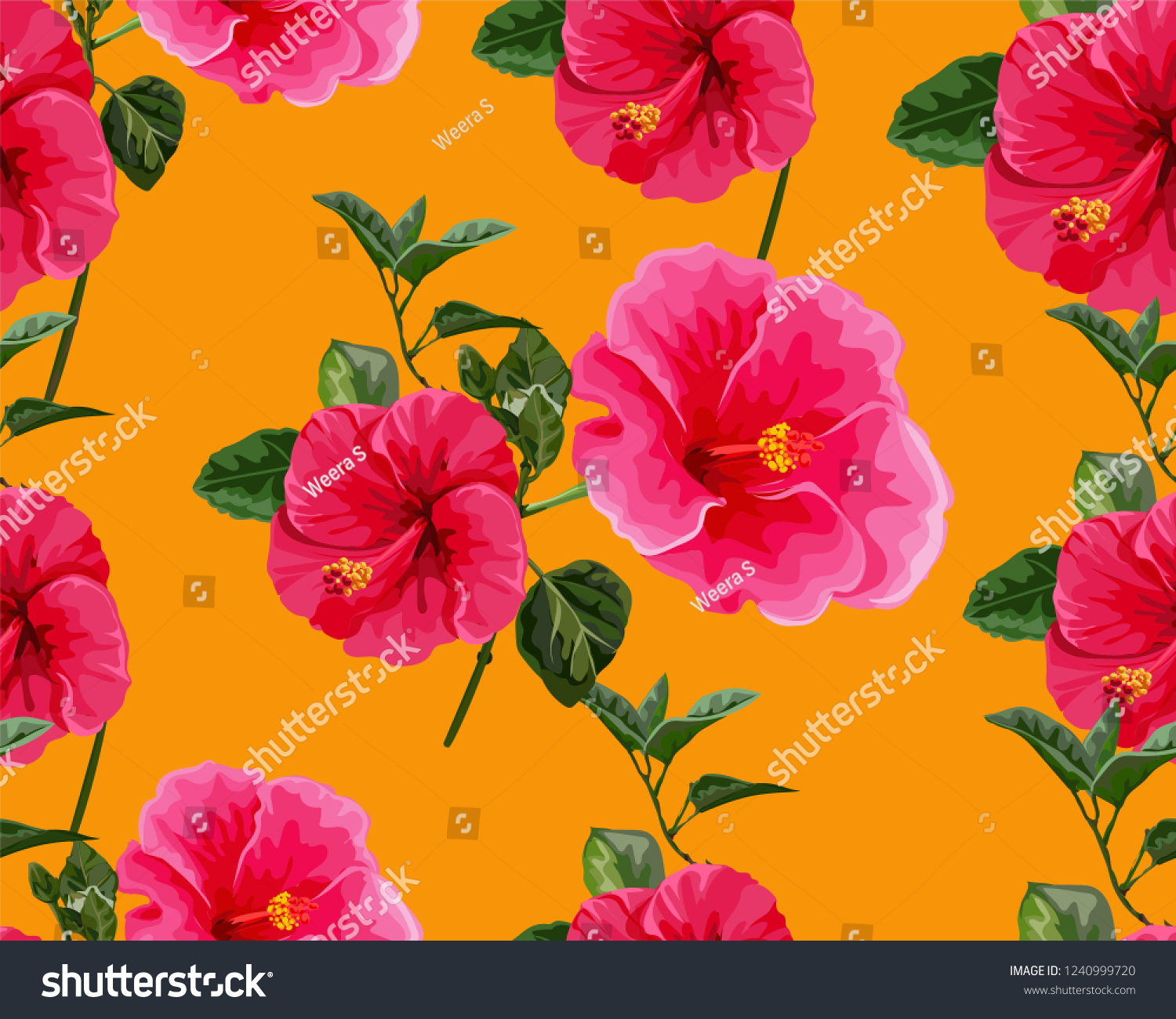 Hibiscus Flower Seamless Pattern Stock Vector Royalty Free 1240999720