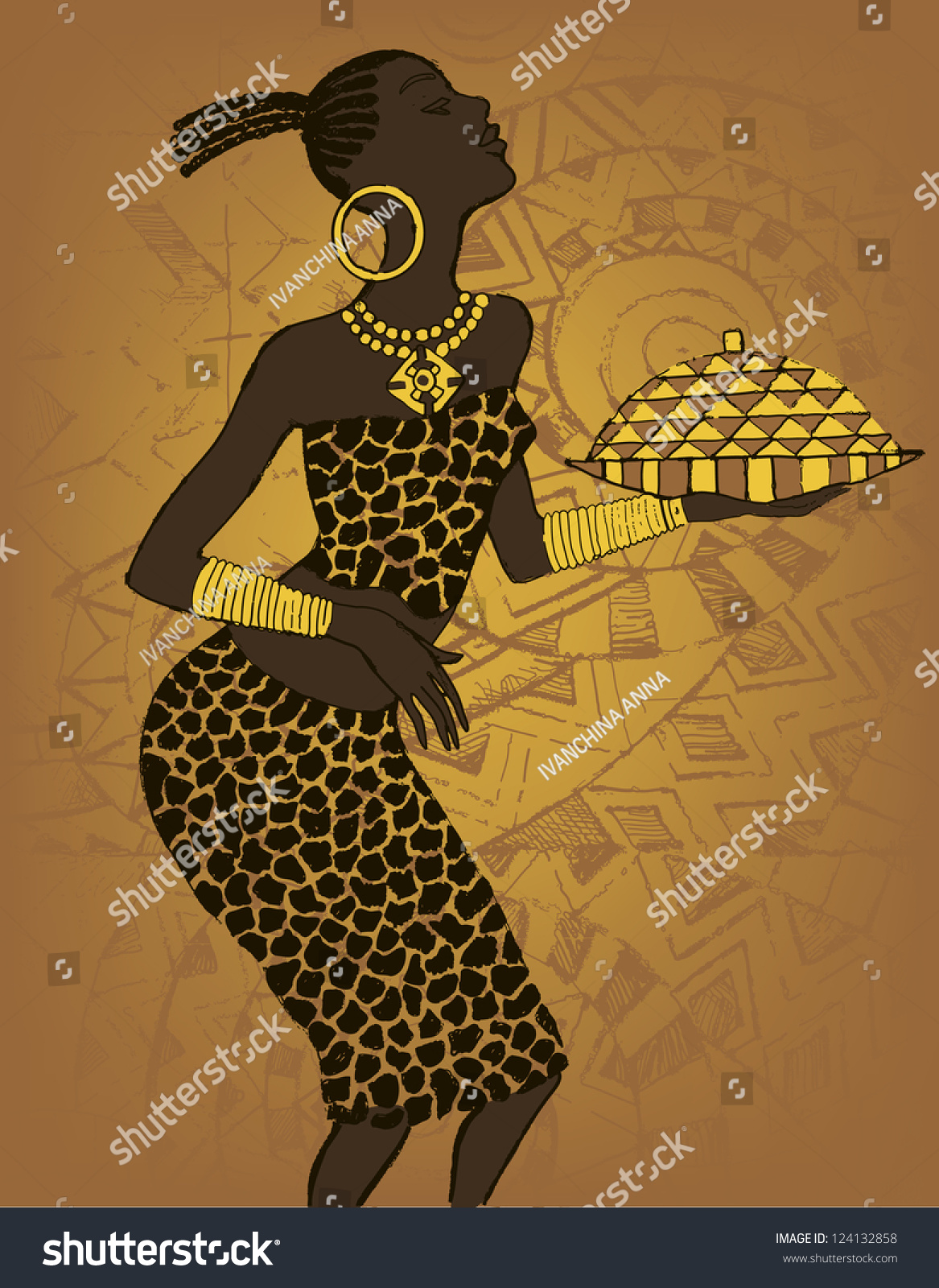 Hand Drawn Illustration Beautiful Black Womanafrican Stock Vector Royalty Free 124132858 