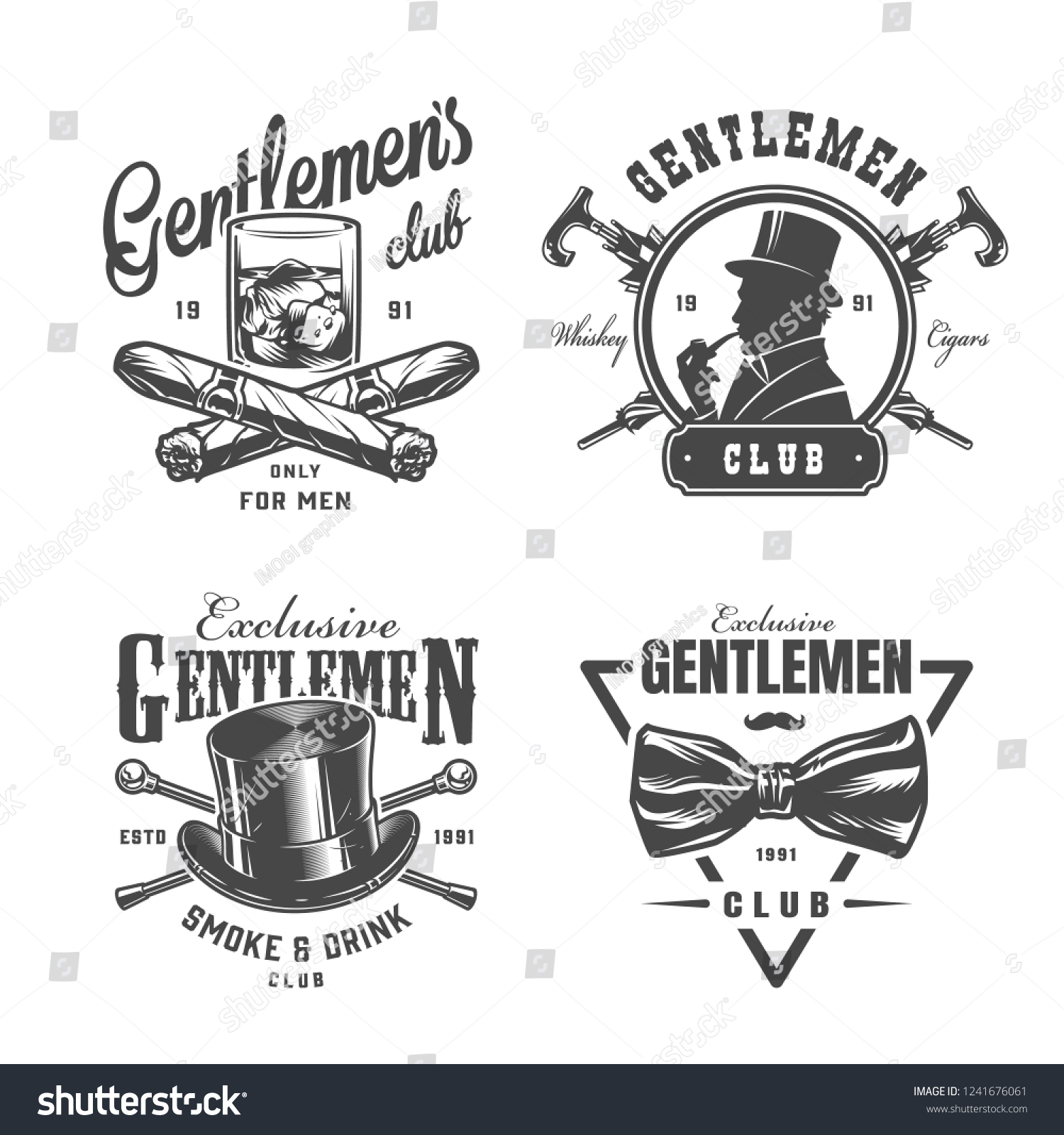 Vintage Monochrome Gentleman Labels Set Whiskey Stock Vector (Royalty ...