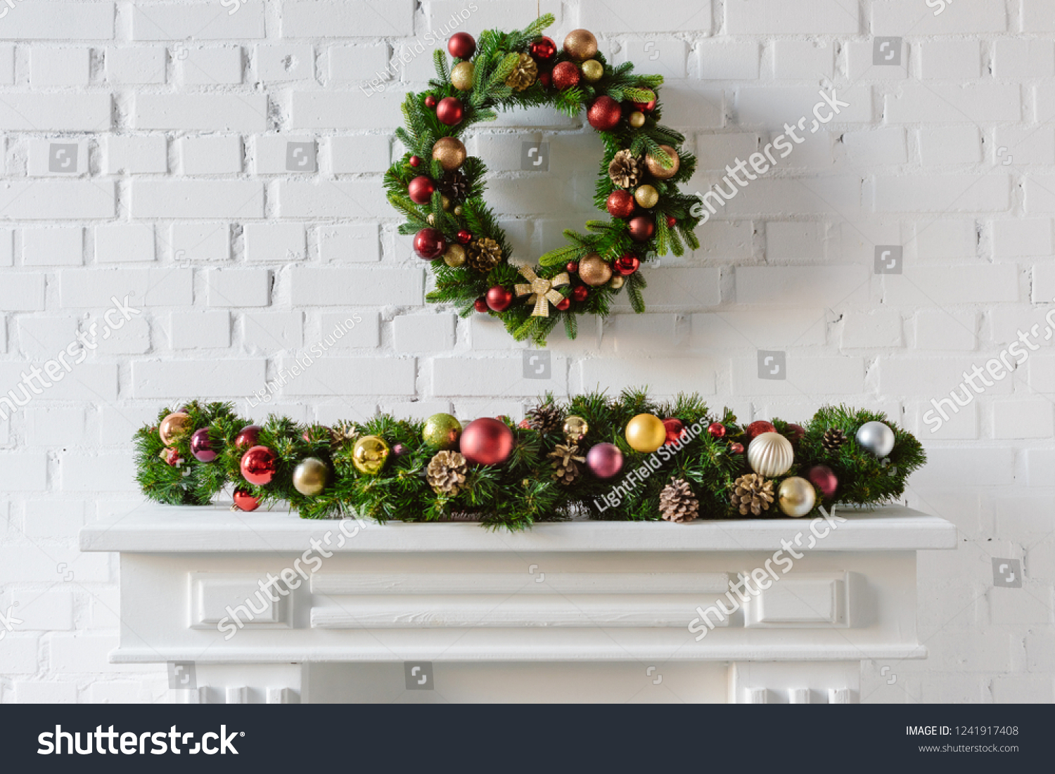 Christmas Wreath Above Fireplace 