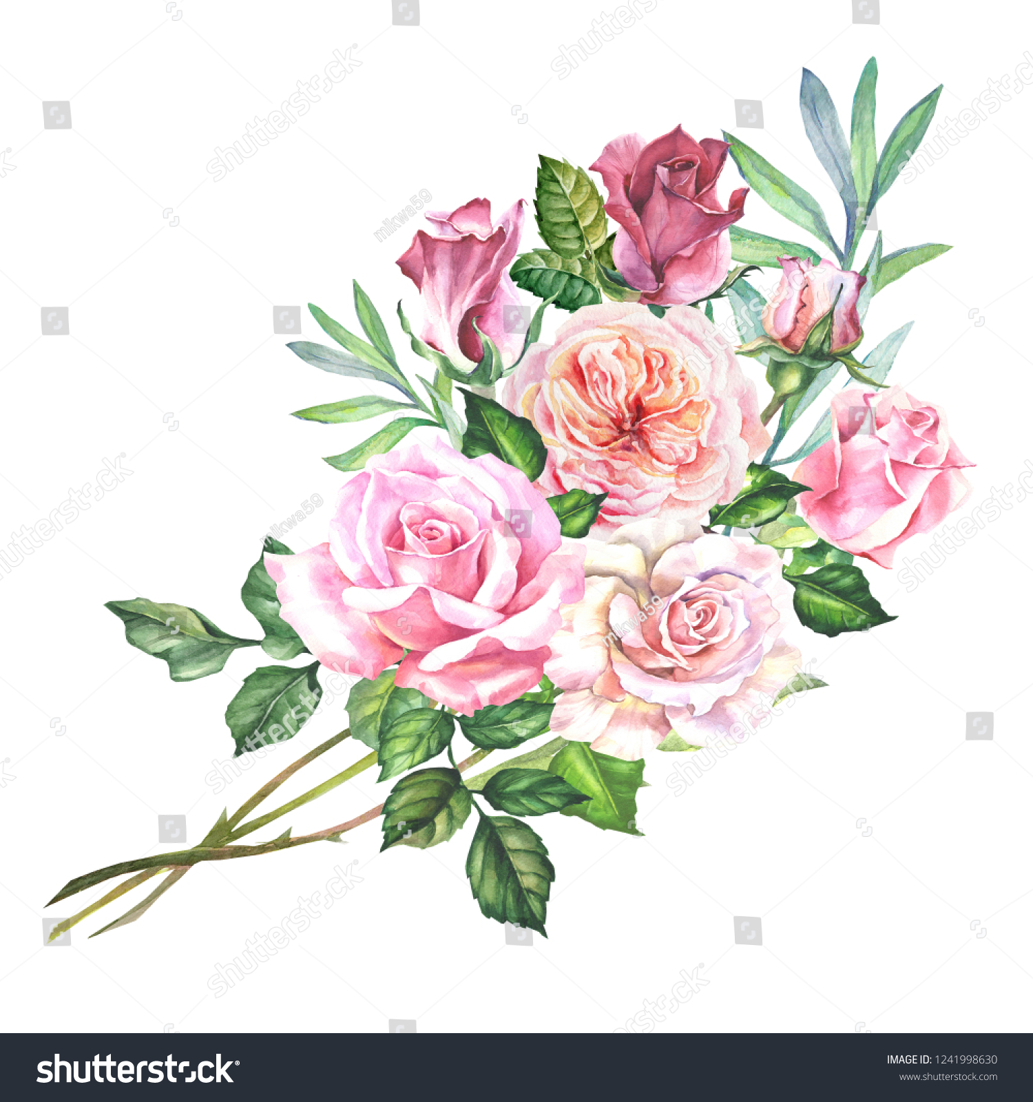 Watercolor Bouquet Pink Roses Stock Illustration 1241998630 | Shutterstock