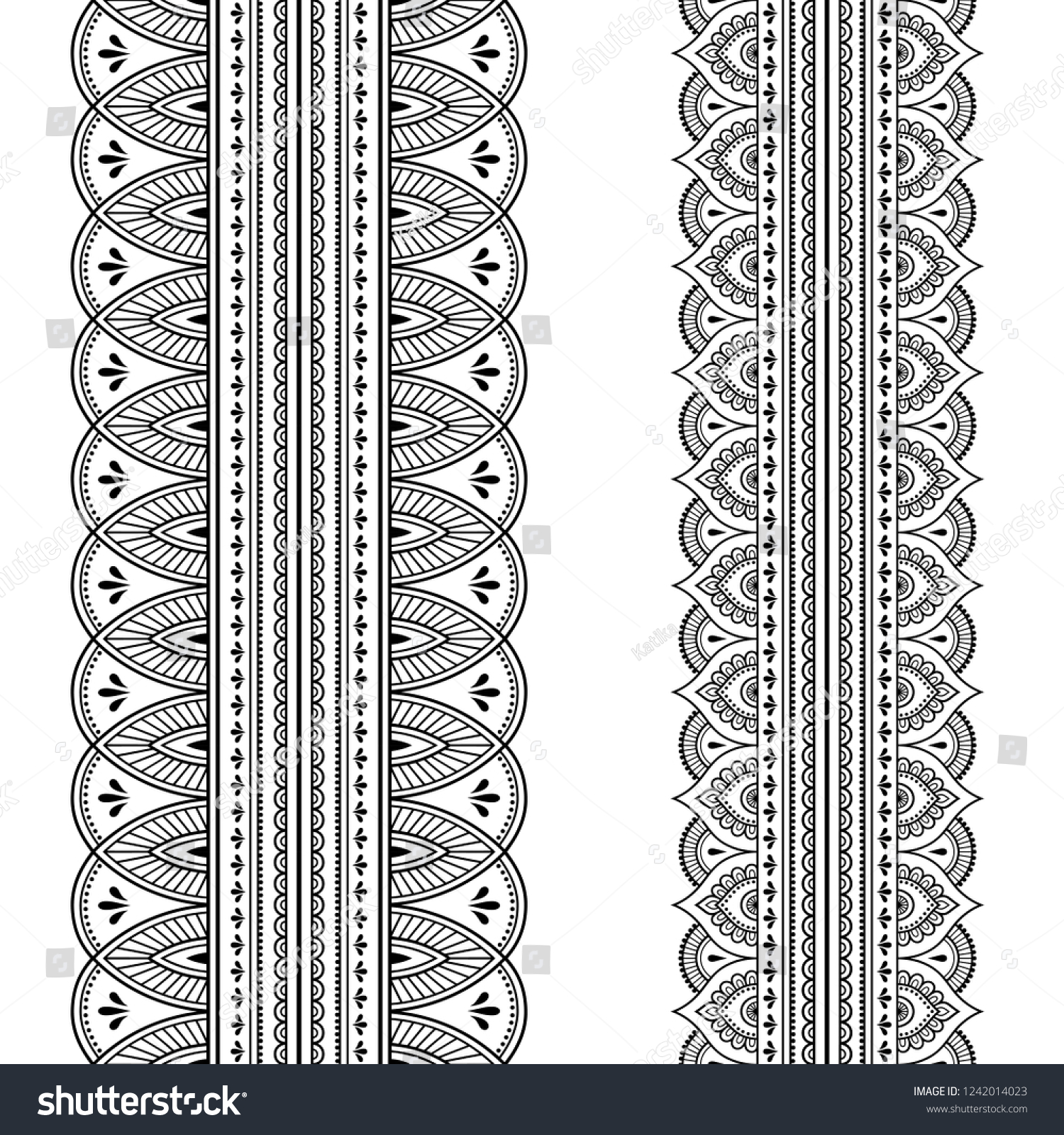 Set Seamless Borders Design Application Henna Stock Vector (Royalty ...