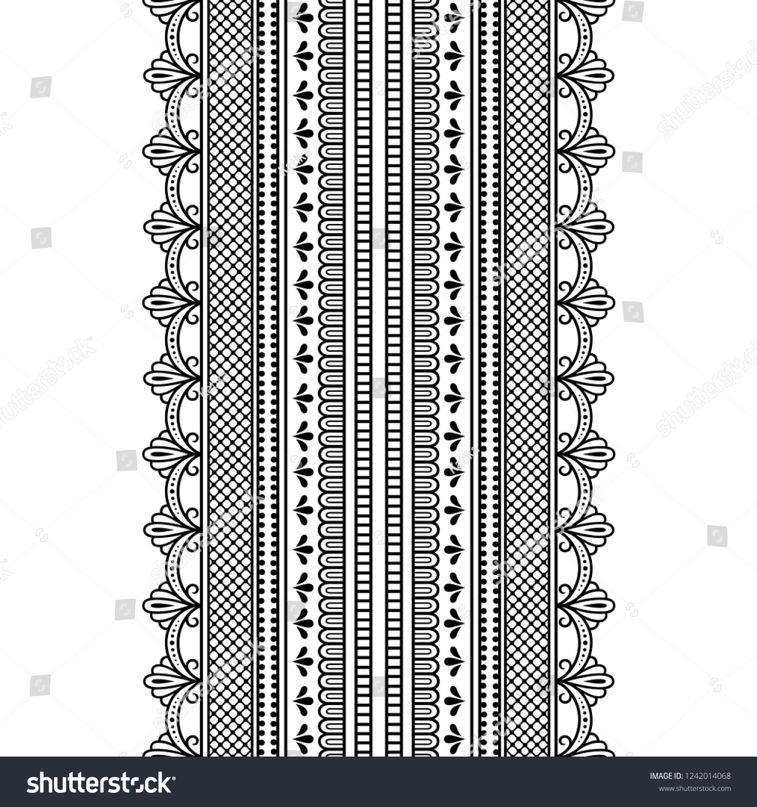 Set Seamless Borders Design Application Henna Stock Vector Royalty Free 1242014068 Shutterstock 4264