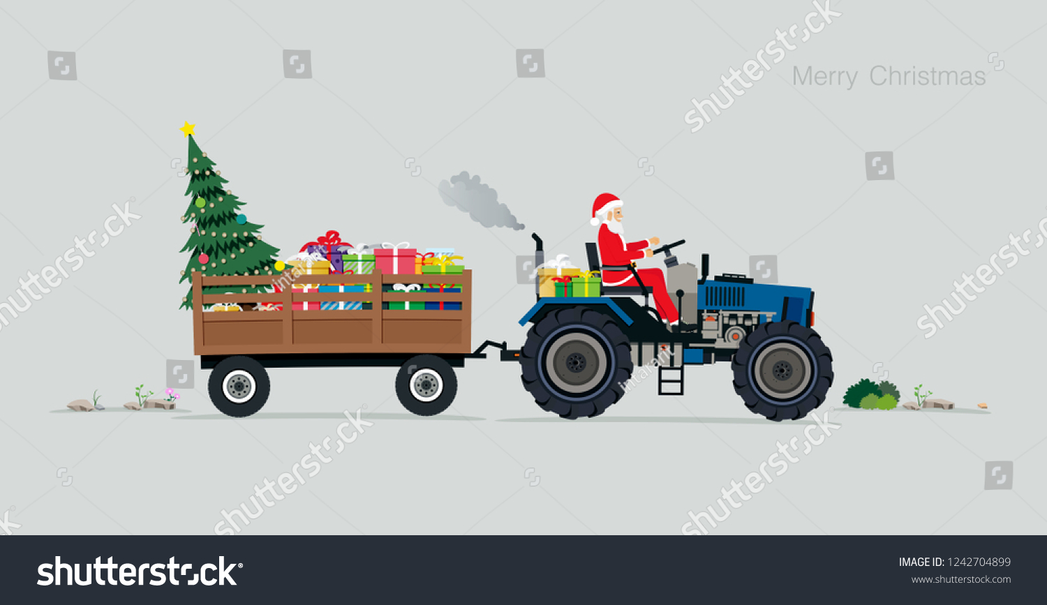 Santa Driving Tractor Gift Boxes Christmas Stock Vector (Royalty Free ...