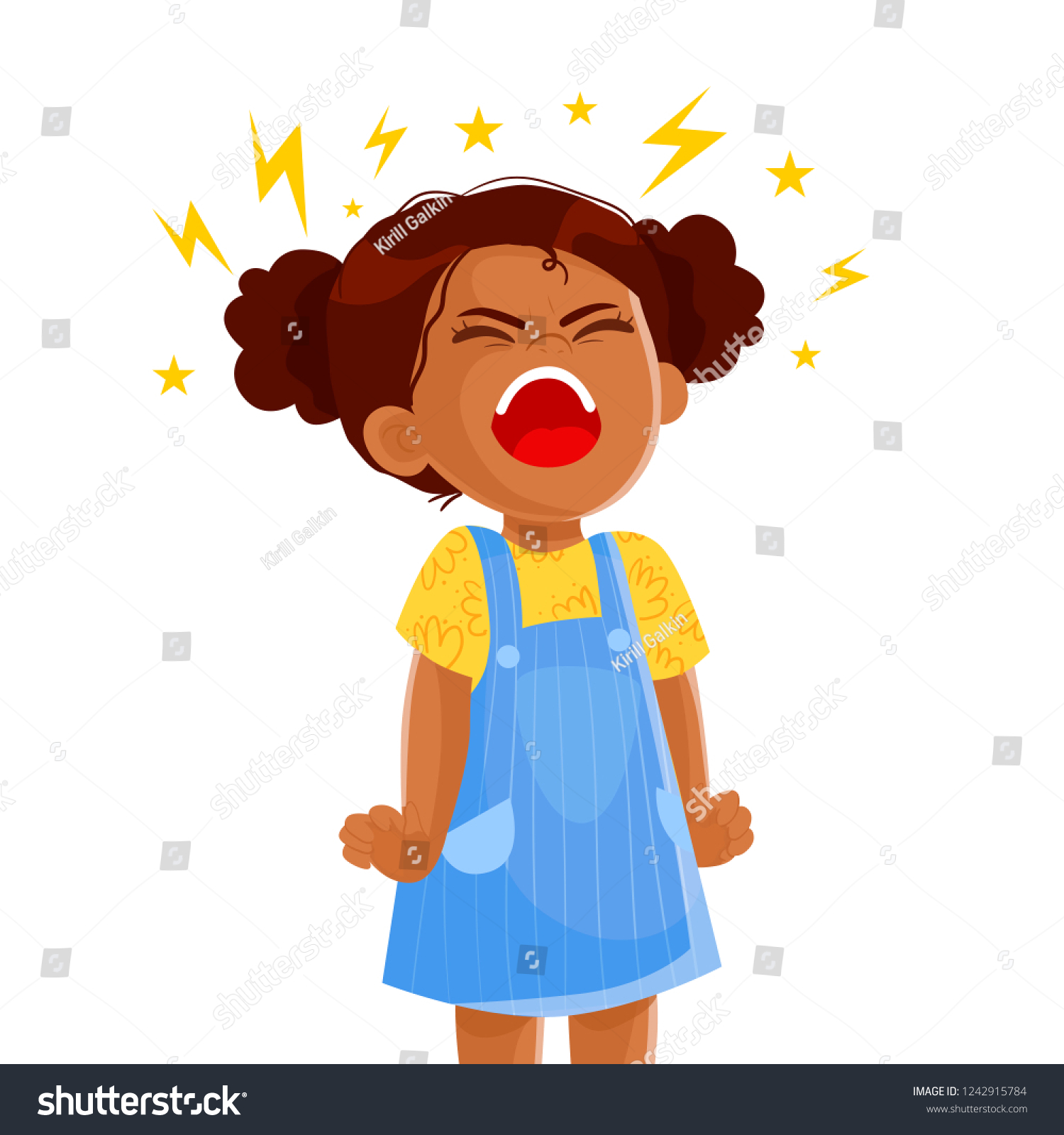 Vector Illustration Very Angry Girl Screaming Stock Vector (Royalty ...