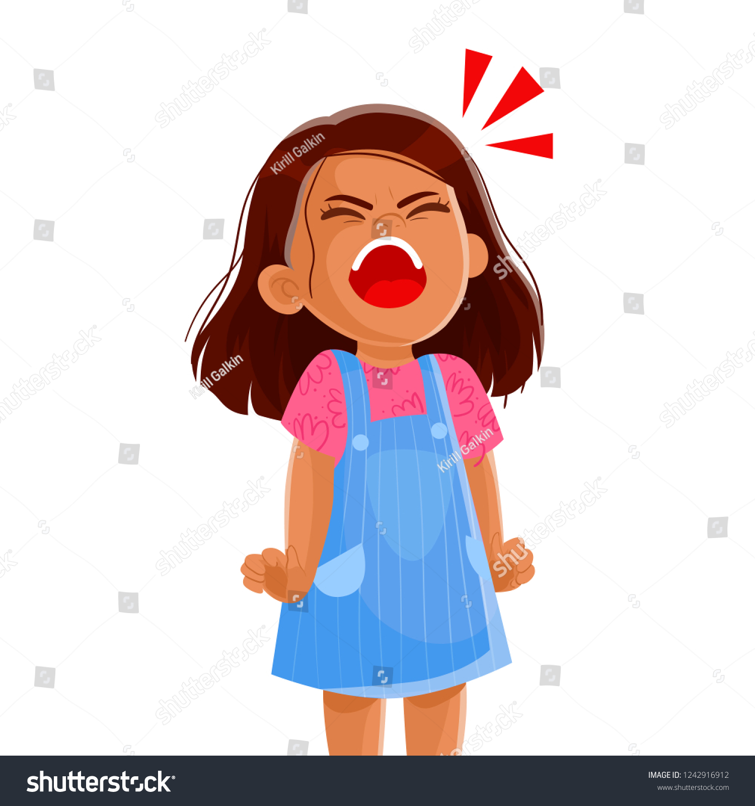 Vector Illustration Very Angry Girl Screaming Stock Vector (Royalty ...