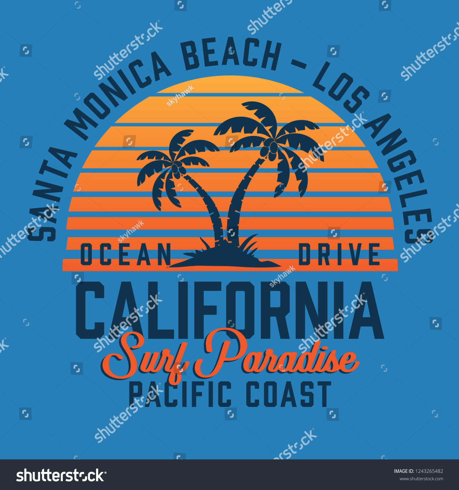 California Santa Monica Typography Tee Shirt Stock Vector (Royalty Free ...