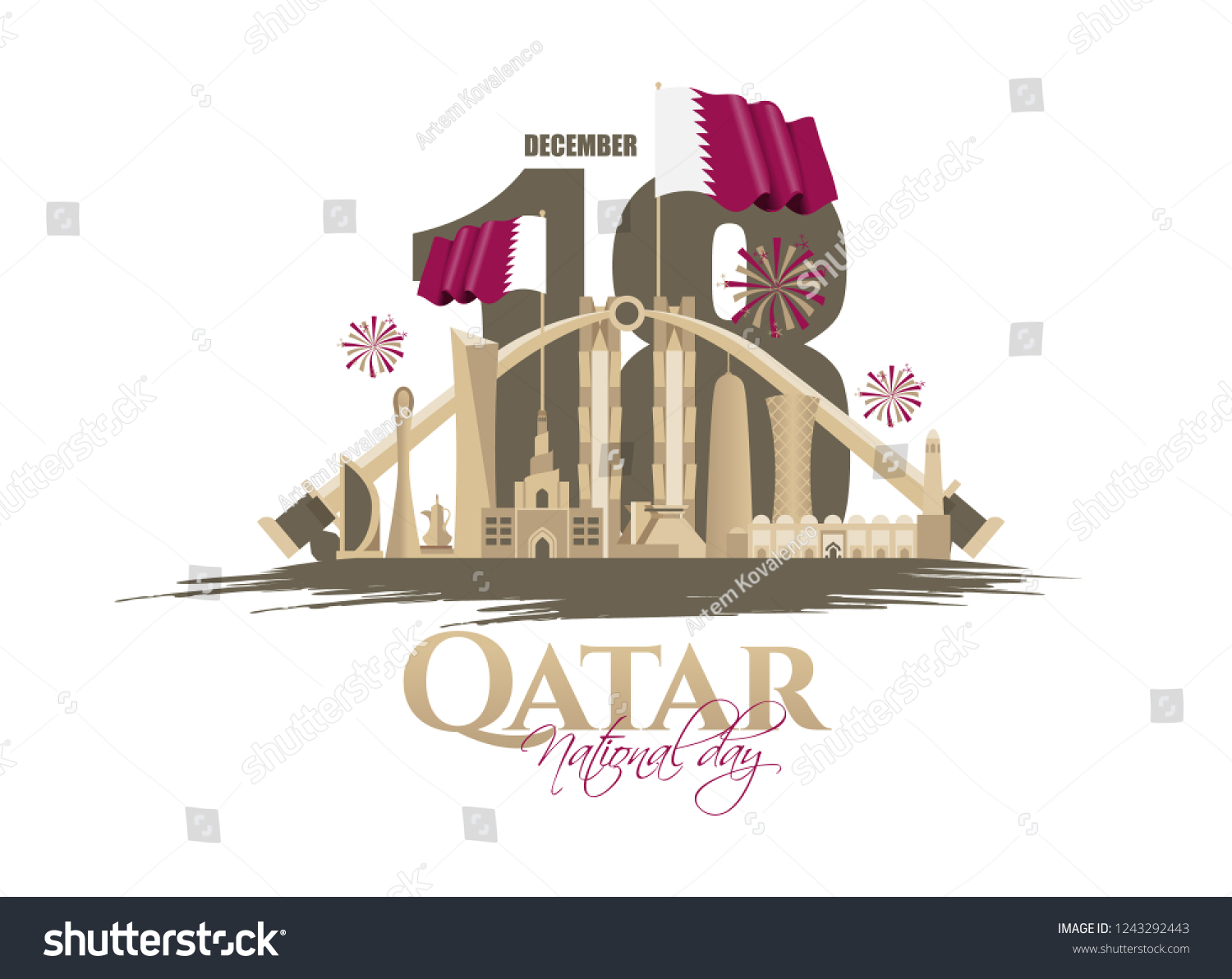 Vector Holiday Illustration National Day Qatar Stock Vector (Royalty ...