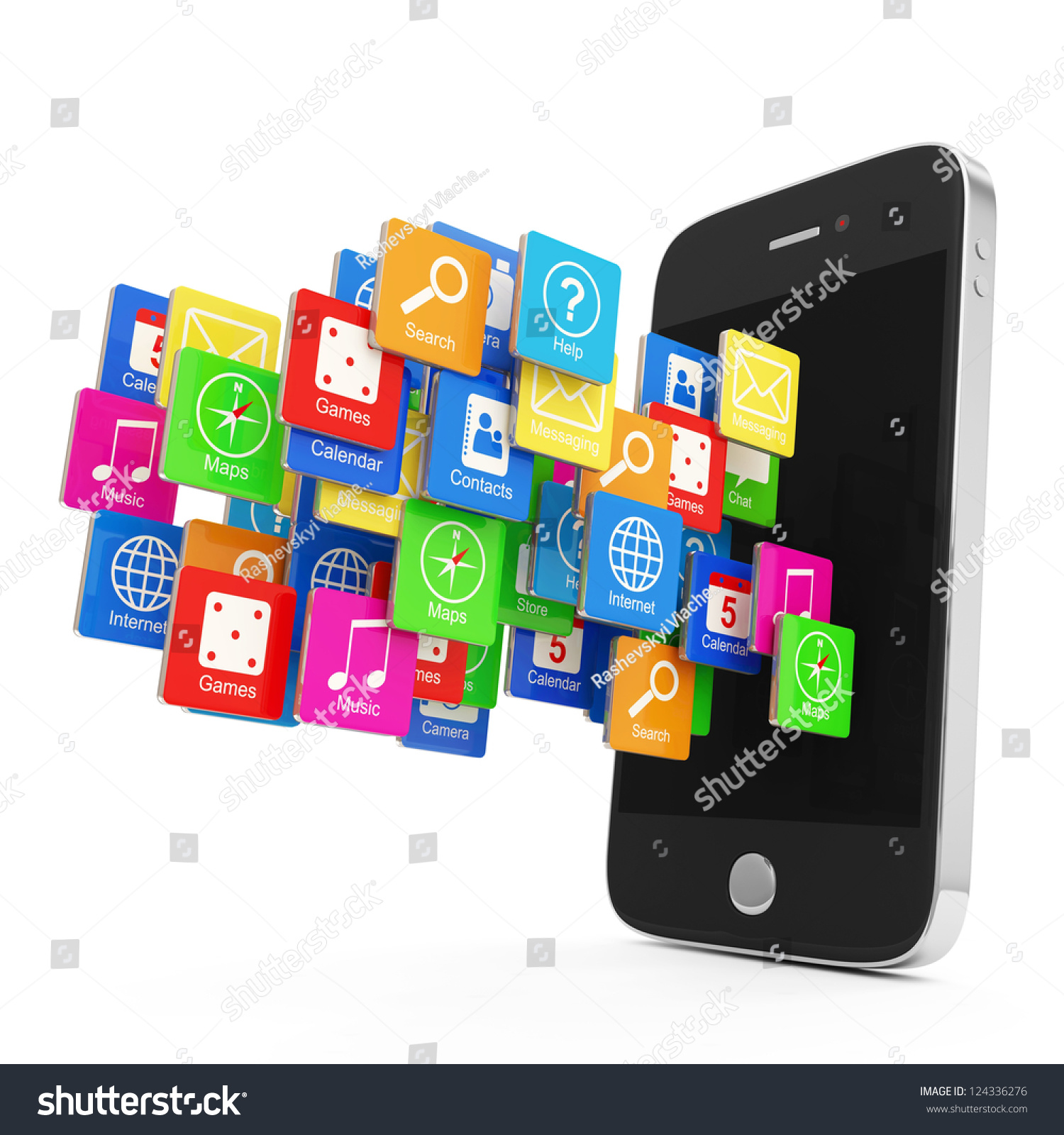 Black Smartphone Cloud Application Icons Isolated Stock Illustration 