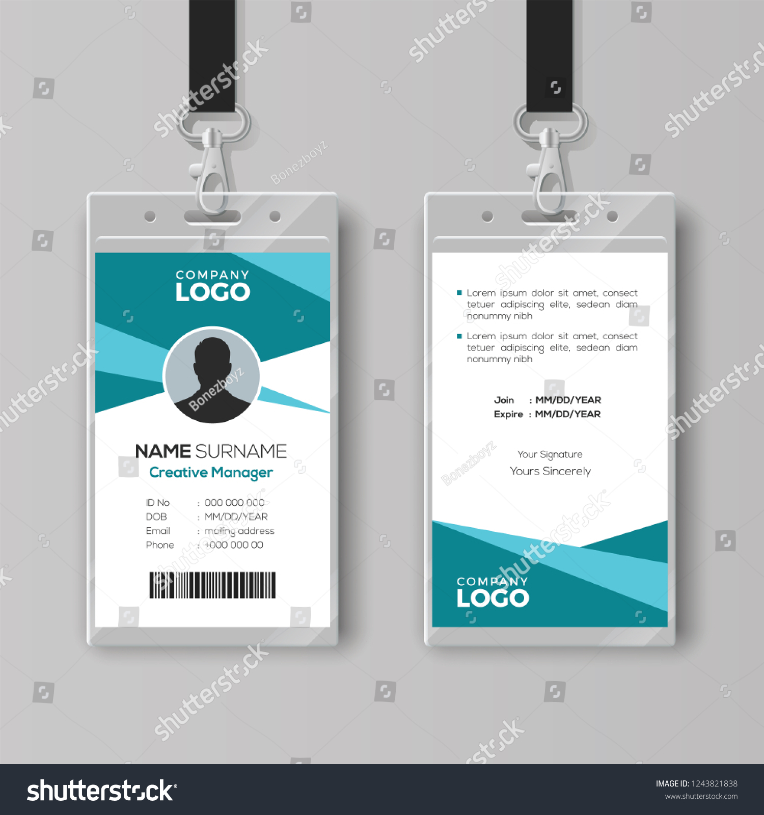 Abstract Cyan Id Card Design Template Stock Vector (Royalty Free ...