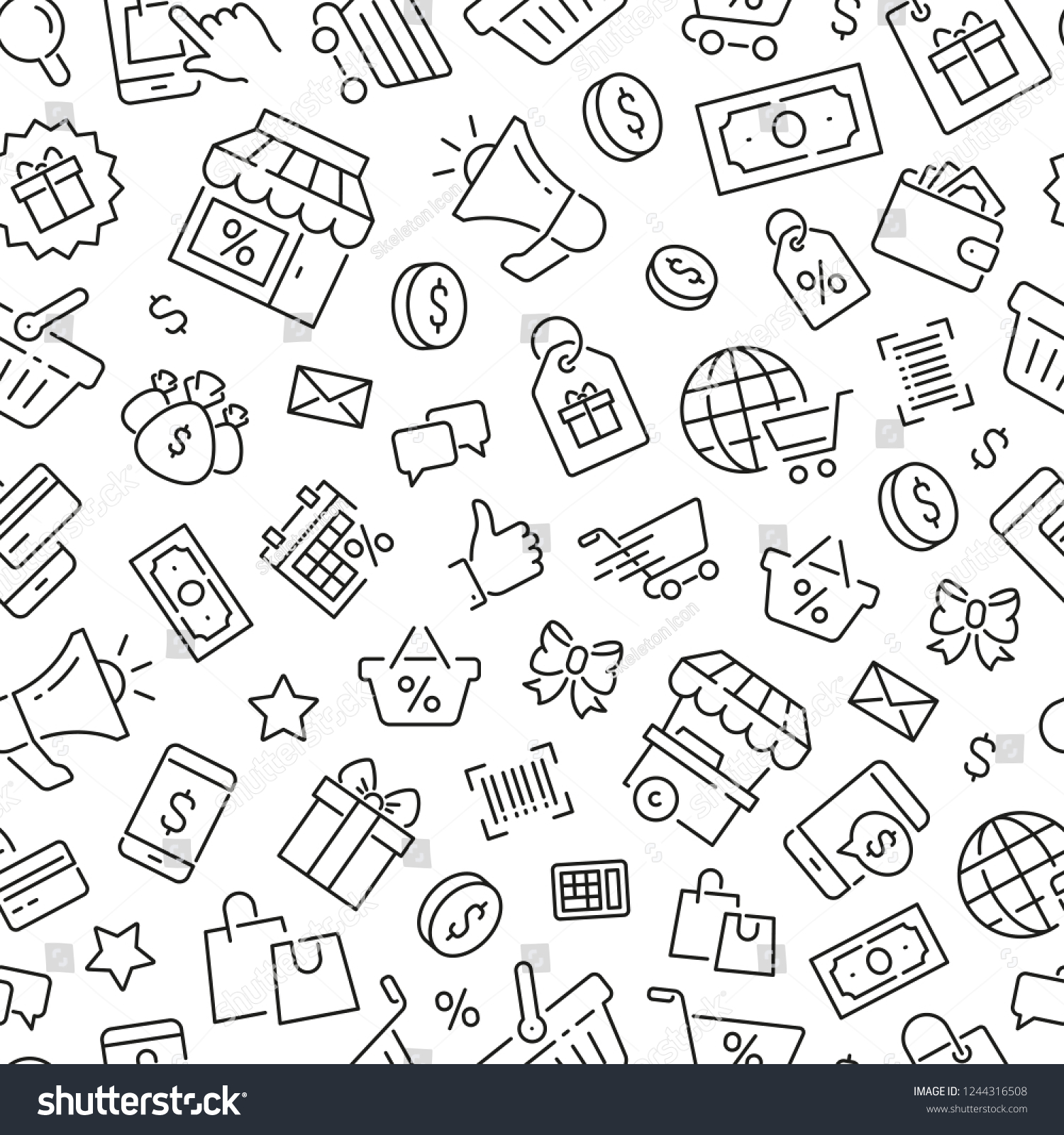 Seamless Pattern Shopping Black White Thin Stock Vector (Royalty Free ...