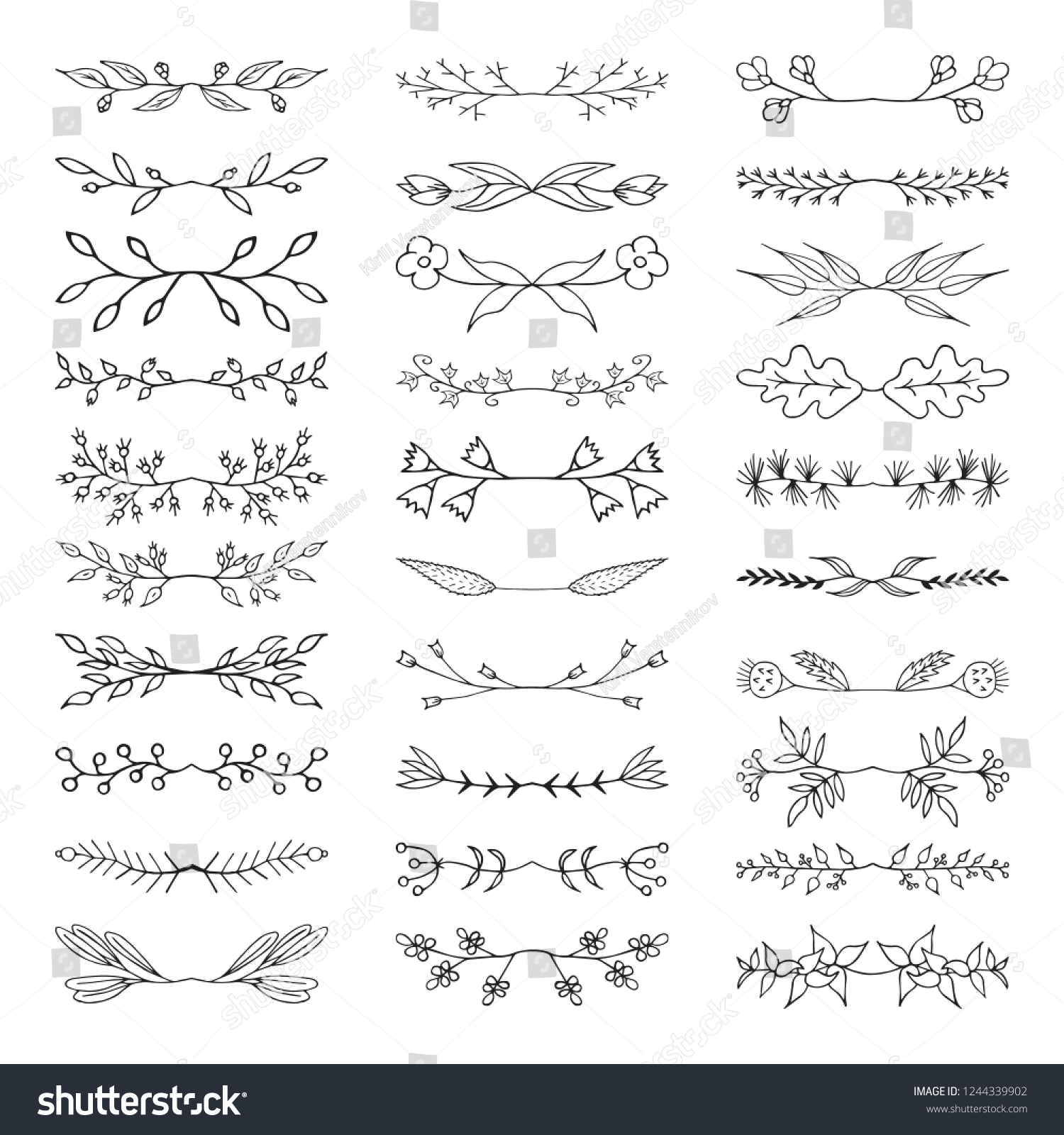 Hand Drawn Floral Branch Dividers Vector Stock Vector (Royalty Free ...