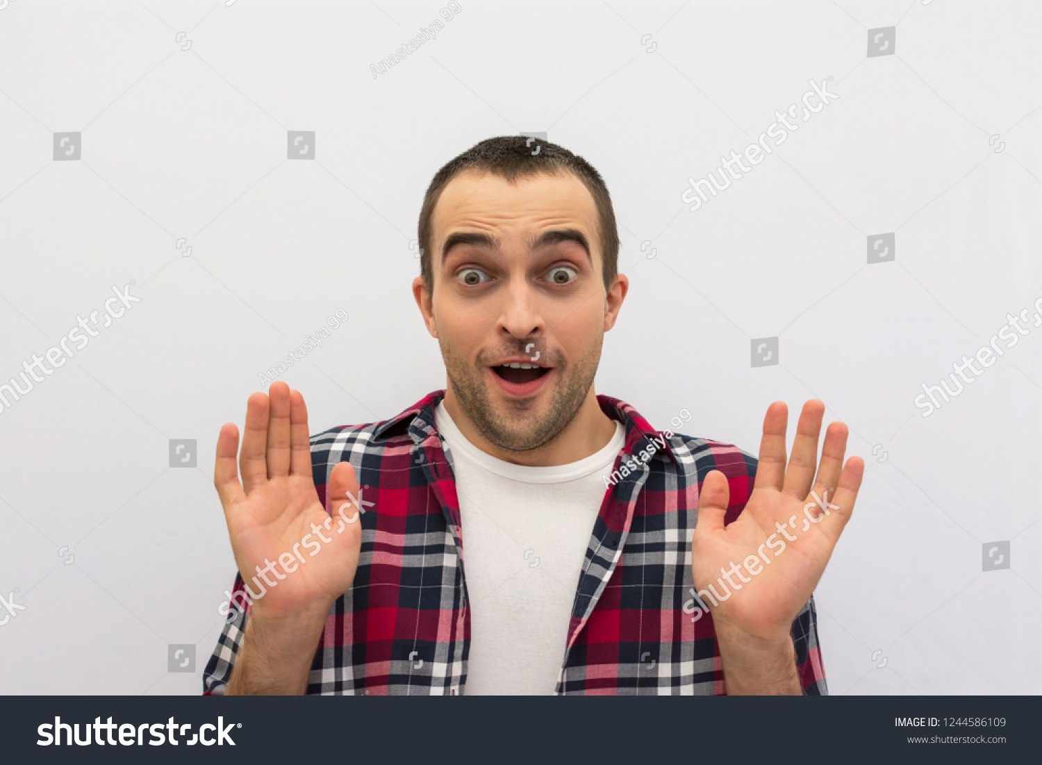 Portrait Attractive Guy Surprised Open Mouth Stock Photo 1244586109 ...