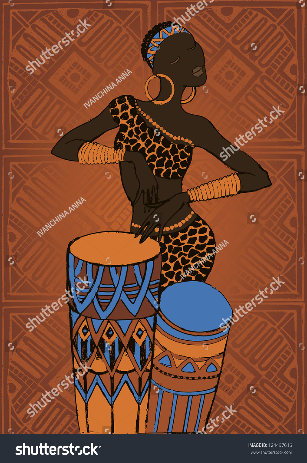 Hand Drawn Illustration Beautiful Black Womanafrican Stock Vector Royalty Free 124497646 