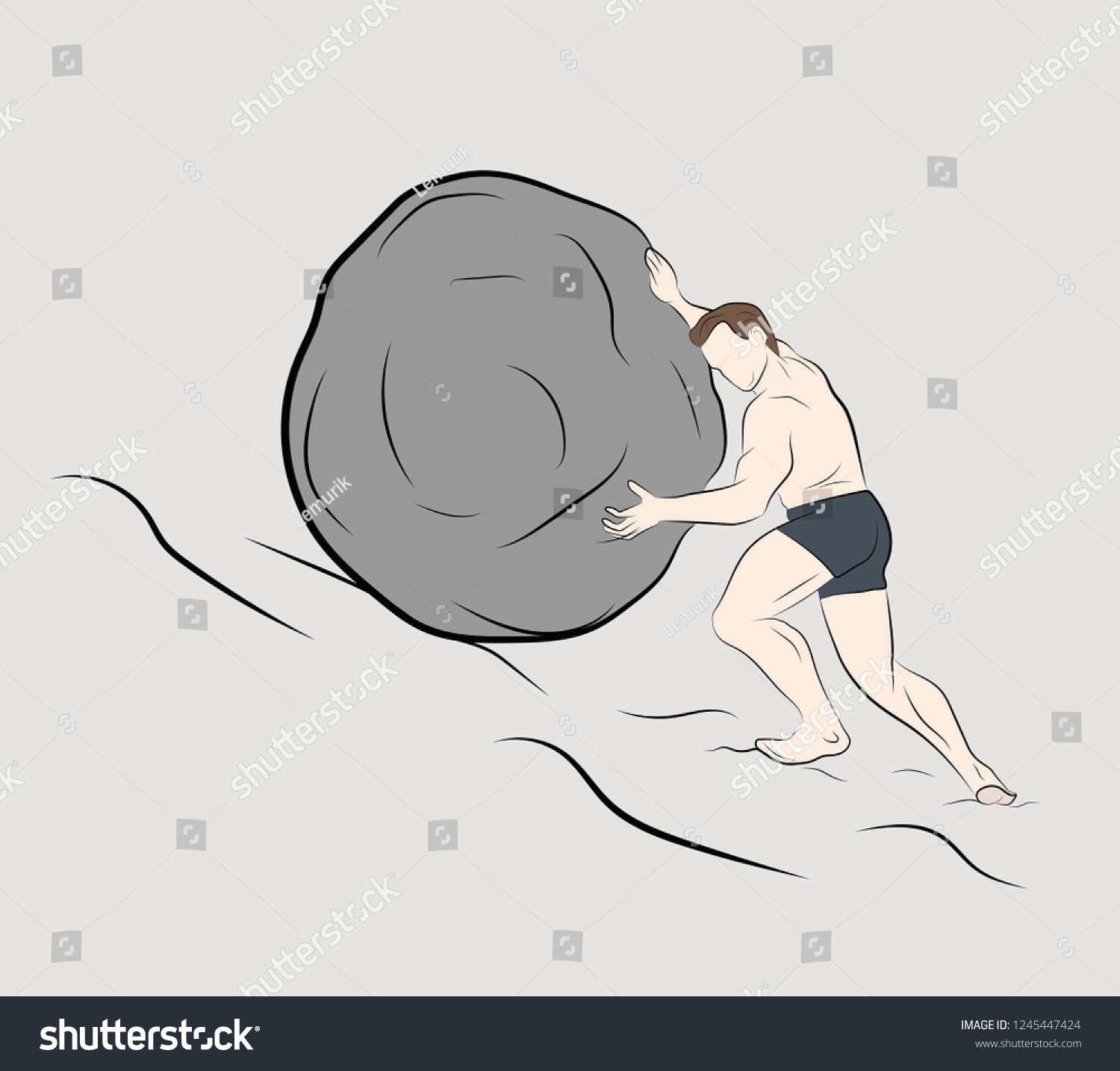 Man Pushes Stone Vector Illustration Stock Vector (Royalty Free ...