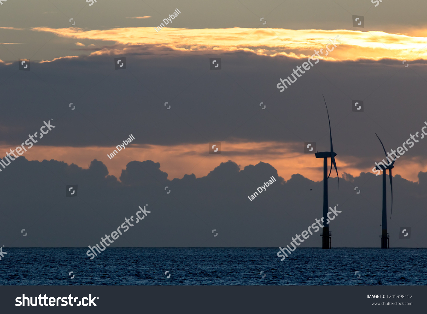 Offshore Wind Farm Turbines Silhouette Sunrise Stock Photo 1245998152 ...