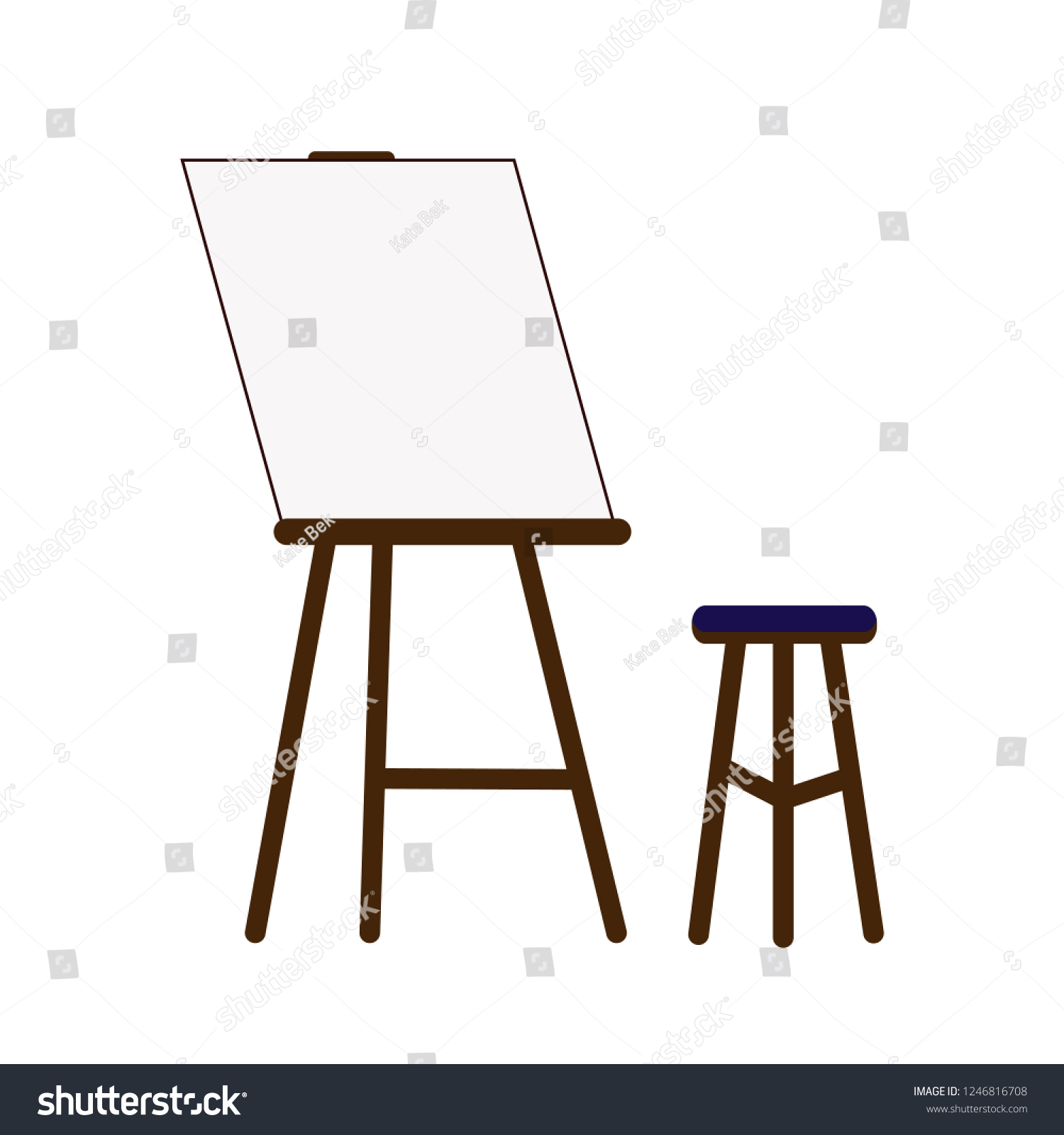 Workplace Artist Easel Stool Vector Illustration Stock Vector (Royalty