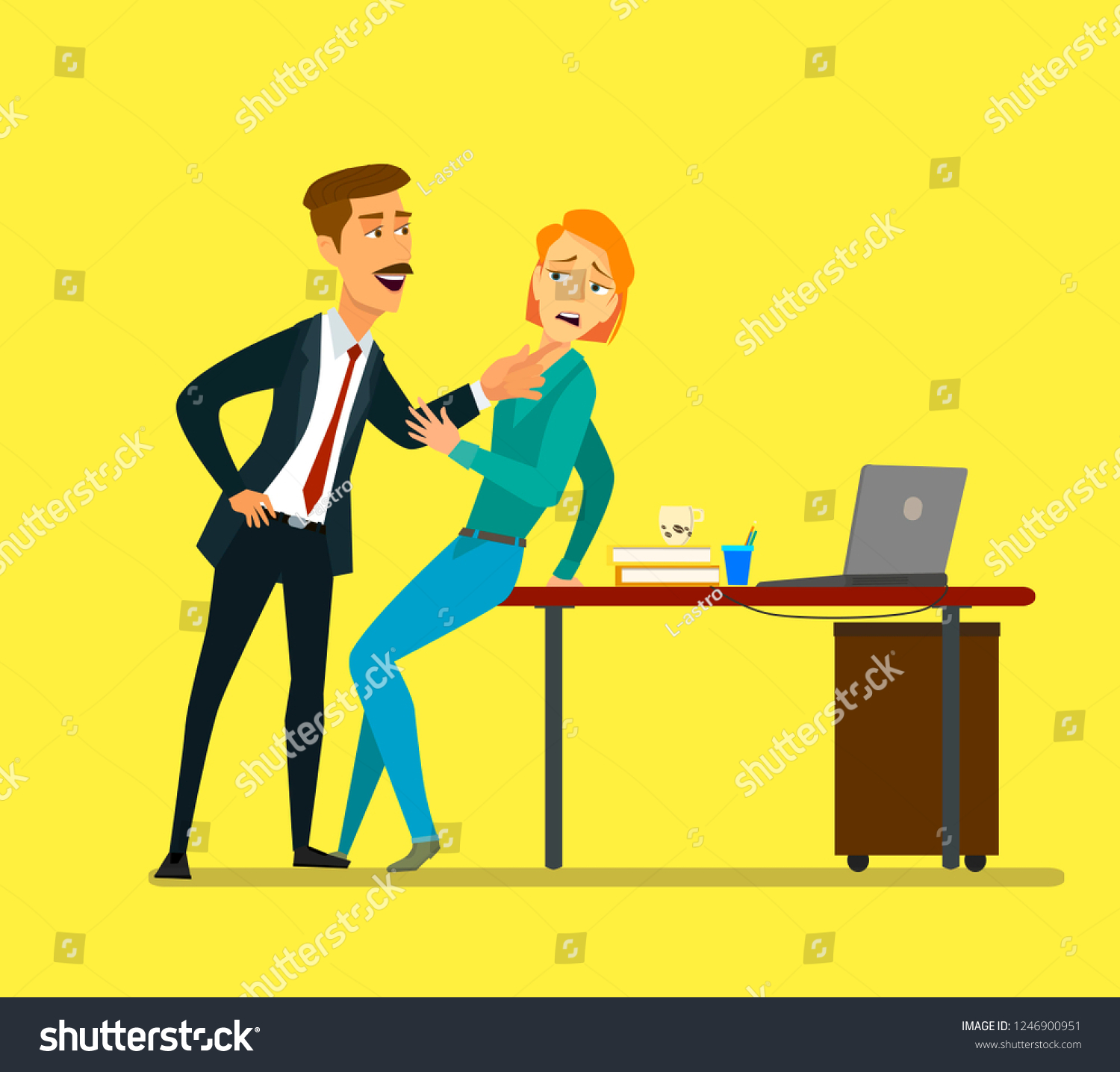 Vektor Stok Sexual Harassment Work Office Woman Her Tanpa Royalti 6751