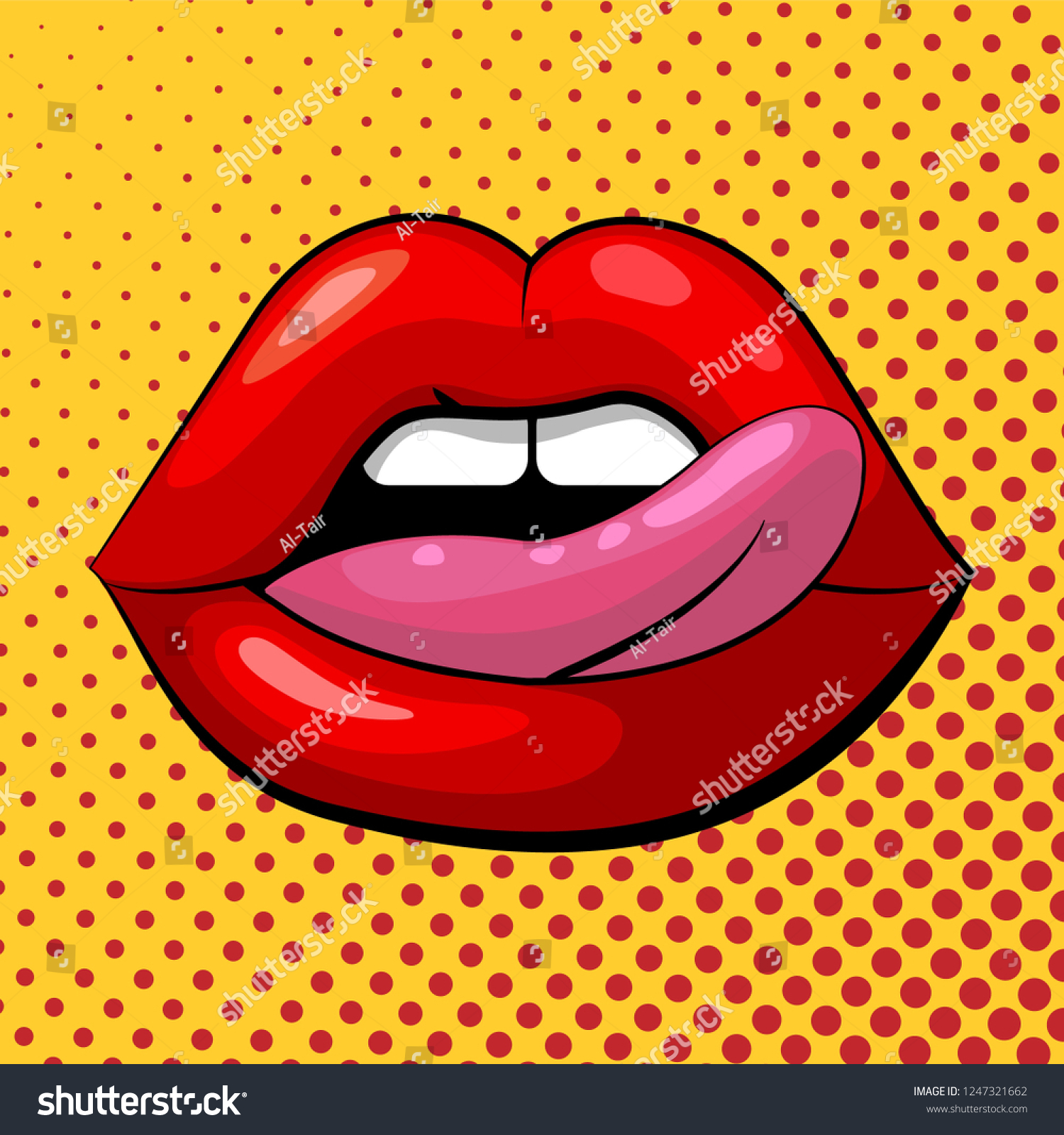 Red Female Lips Tongue On Yellow Stock Vector (Royalty Free) 1247321662 ...