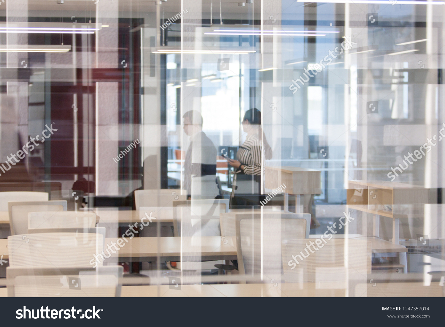 Large Corporate Office Interior Glass Partitions Stock Photo 1247357014   Stock Photo Large Corporate Office Interior With Glass Partitions 1247357014 