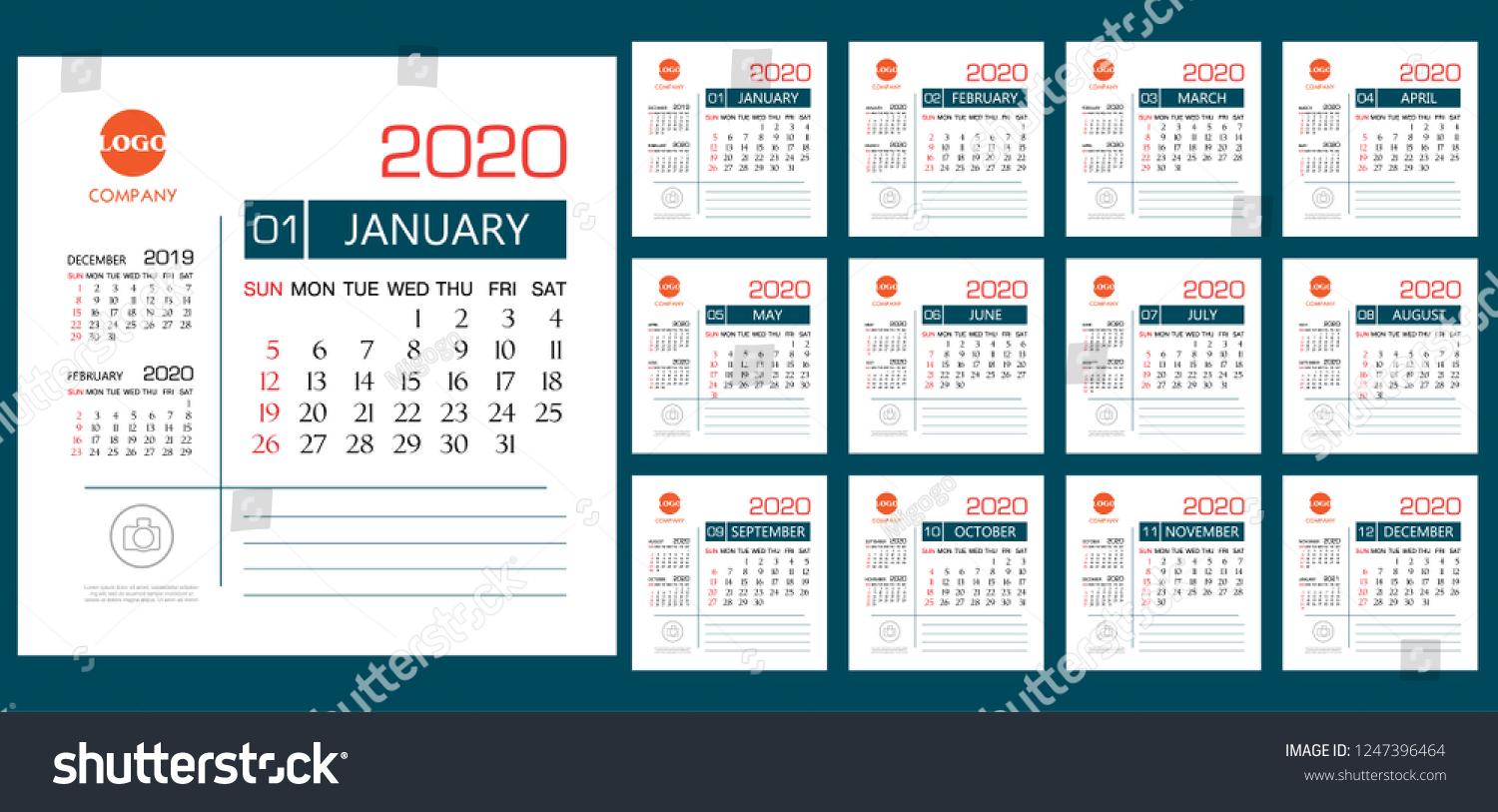 Calendar 2020 Template Creative Design Cover Stock Vector (Royalty Free ...