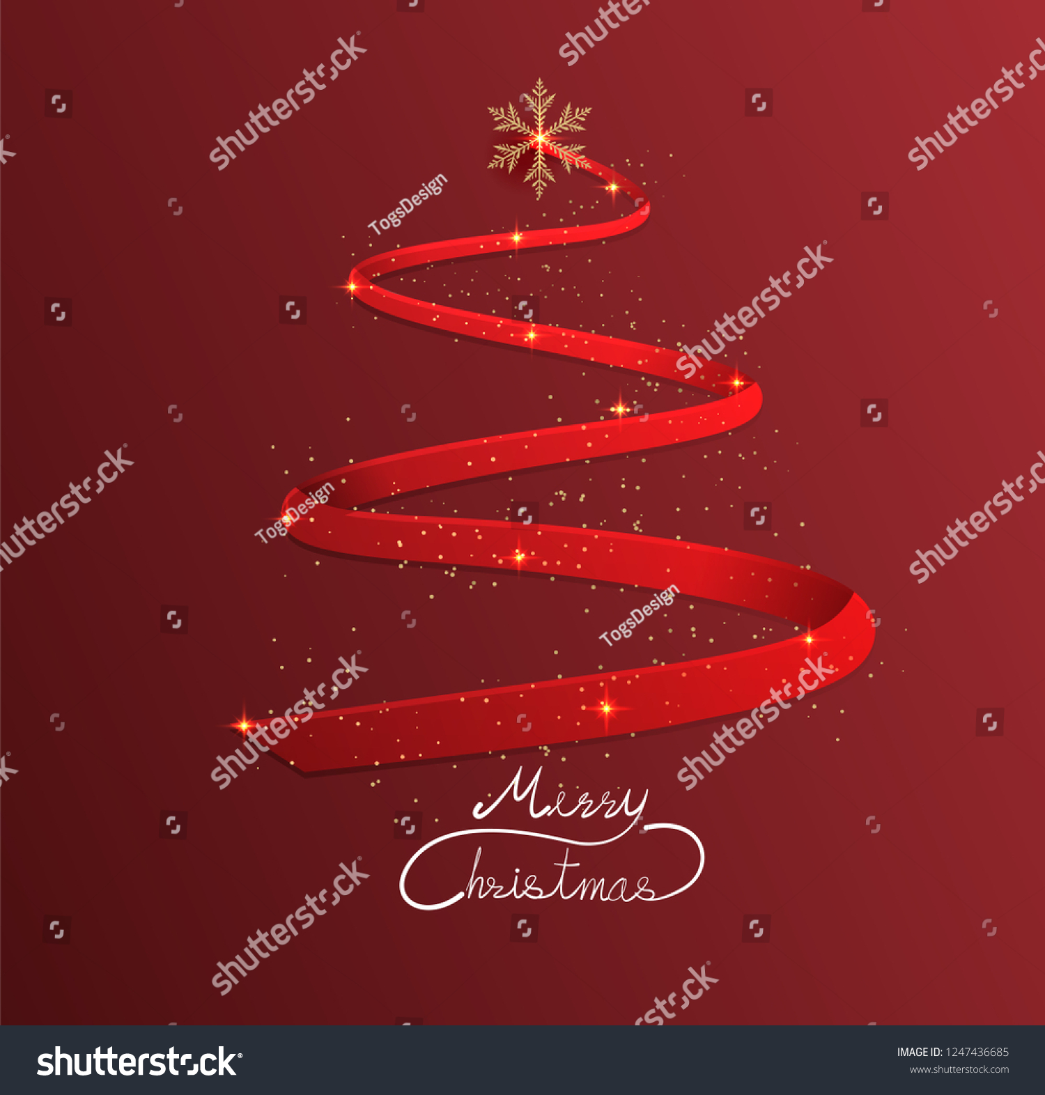 Christmas Tree By Ribbon On Red Stock Vector (Royalty Free) 1247436685 ...