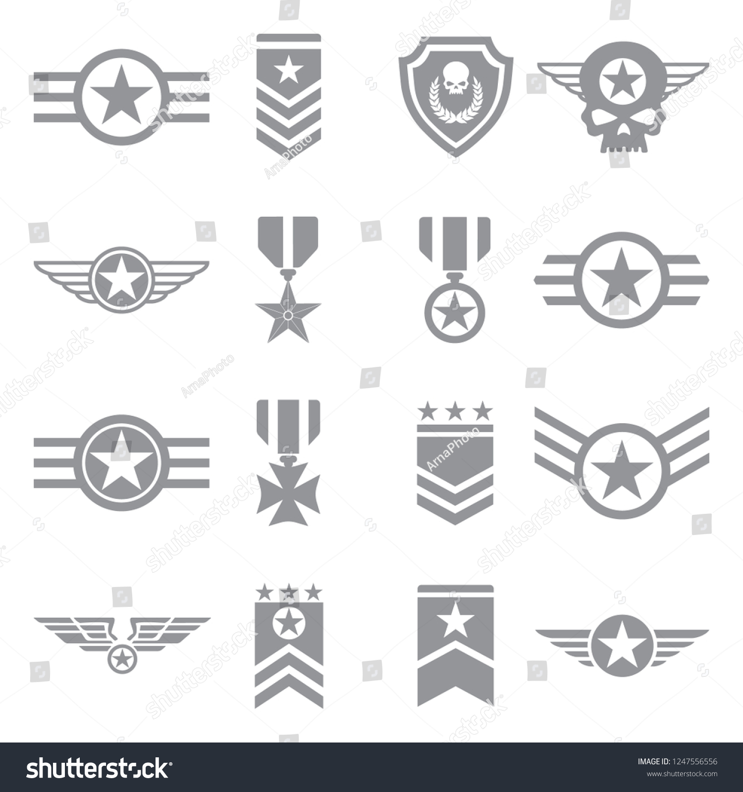 Military Badges Icons Gray Flat Design Stock Vector (Royalty Free ...