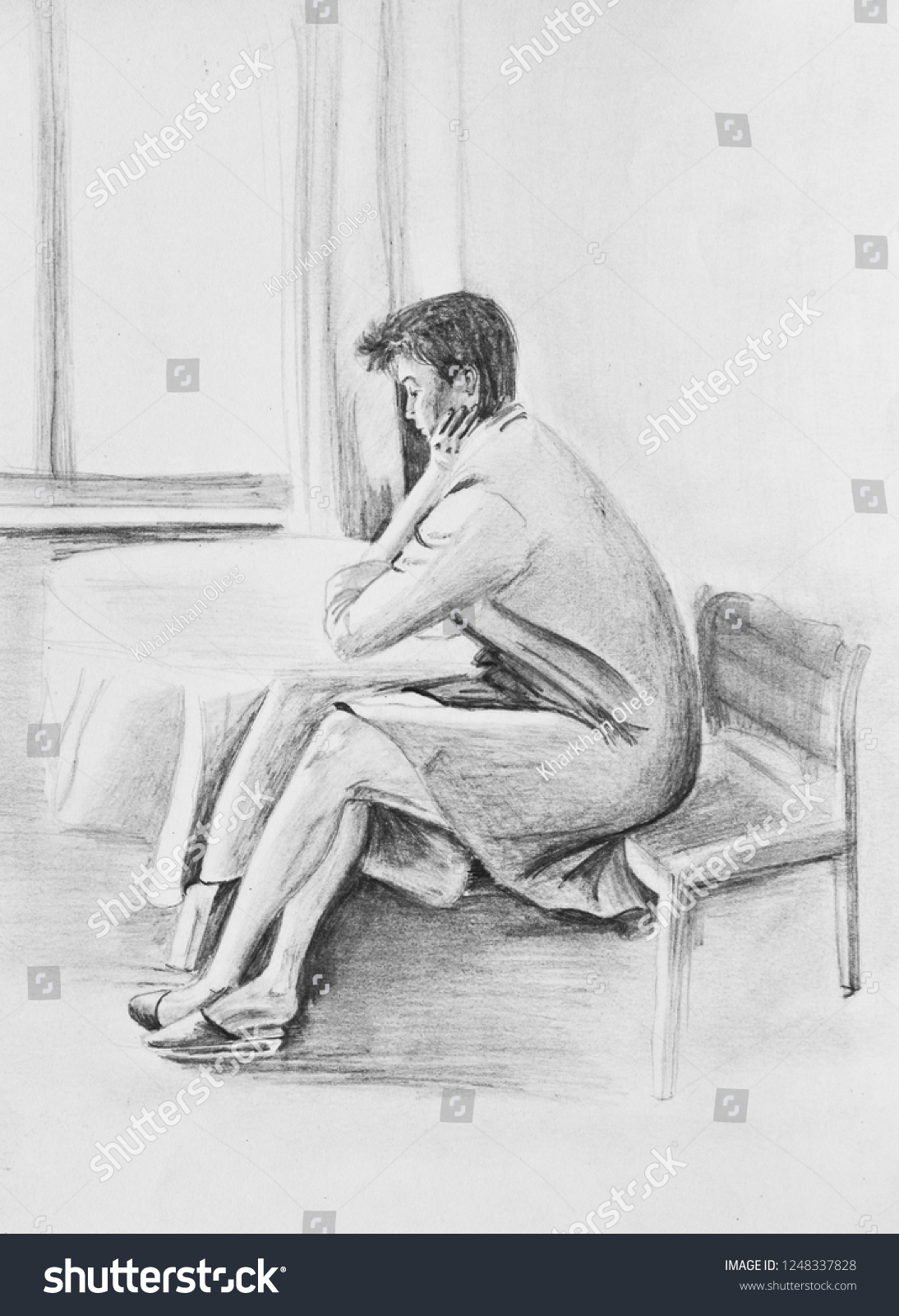 Мужчина сидит у окна рисунок