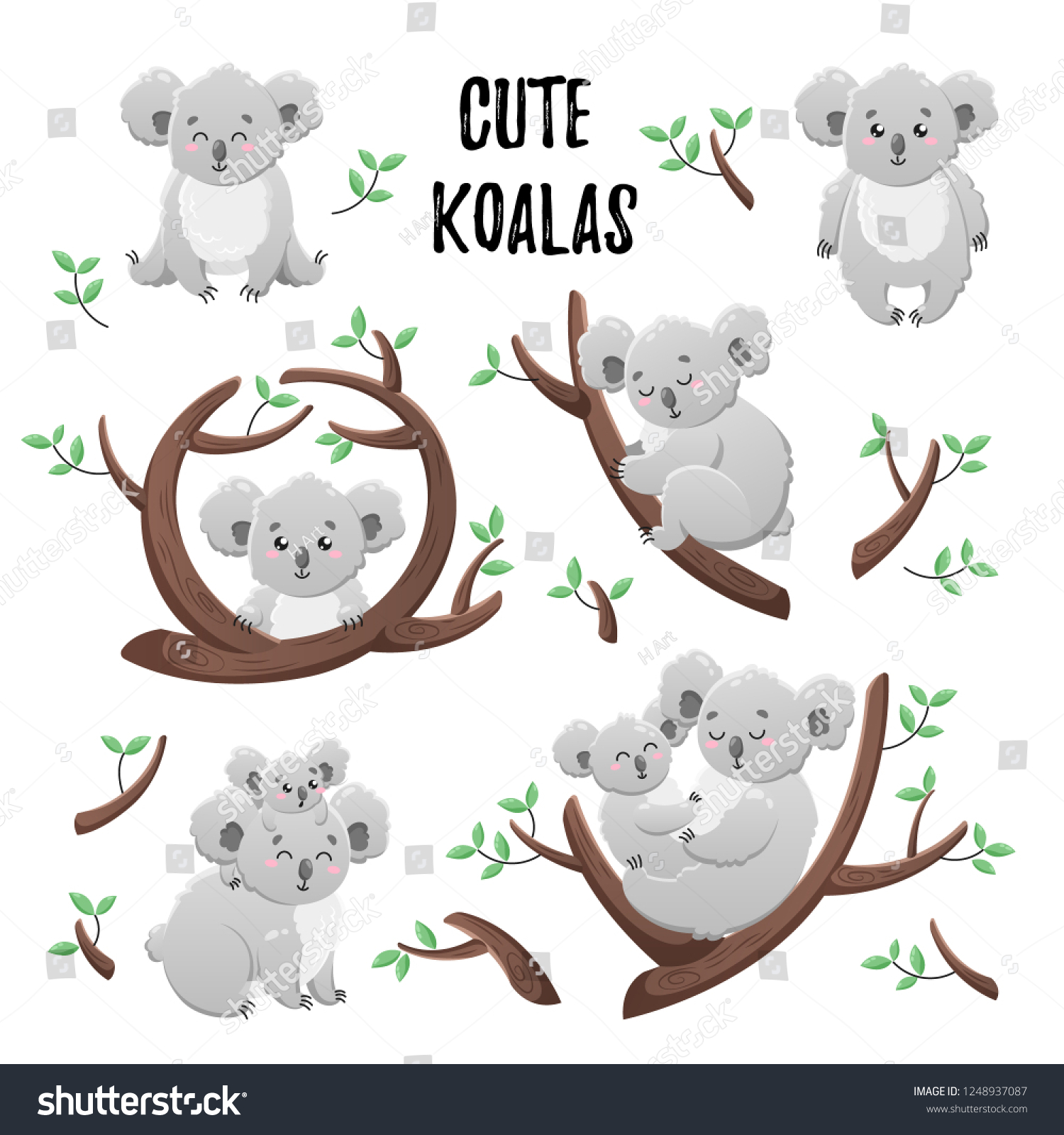 Collection Cute Cartoon Koalas Set Vector Stock Vector (Royalty Free ...