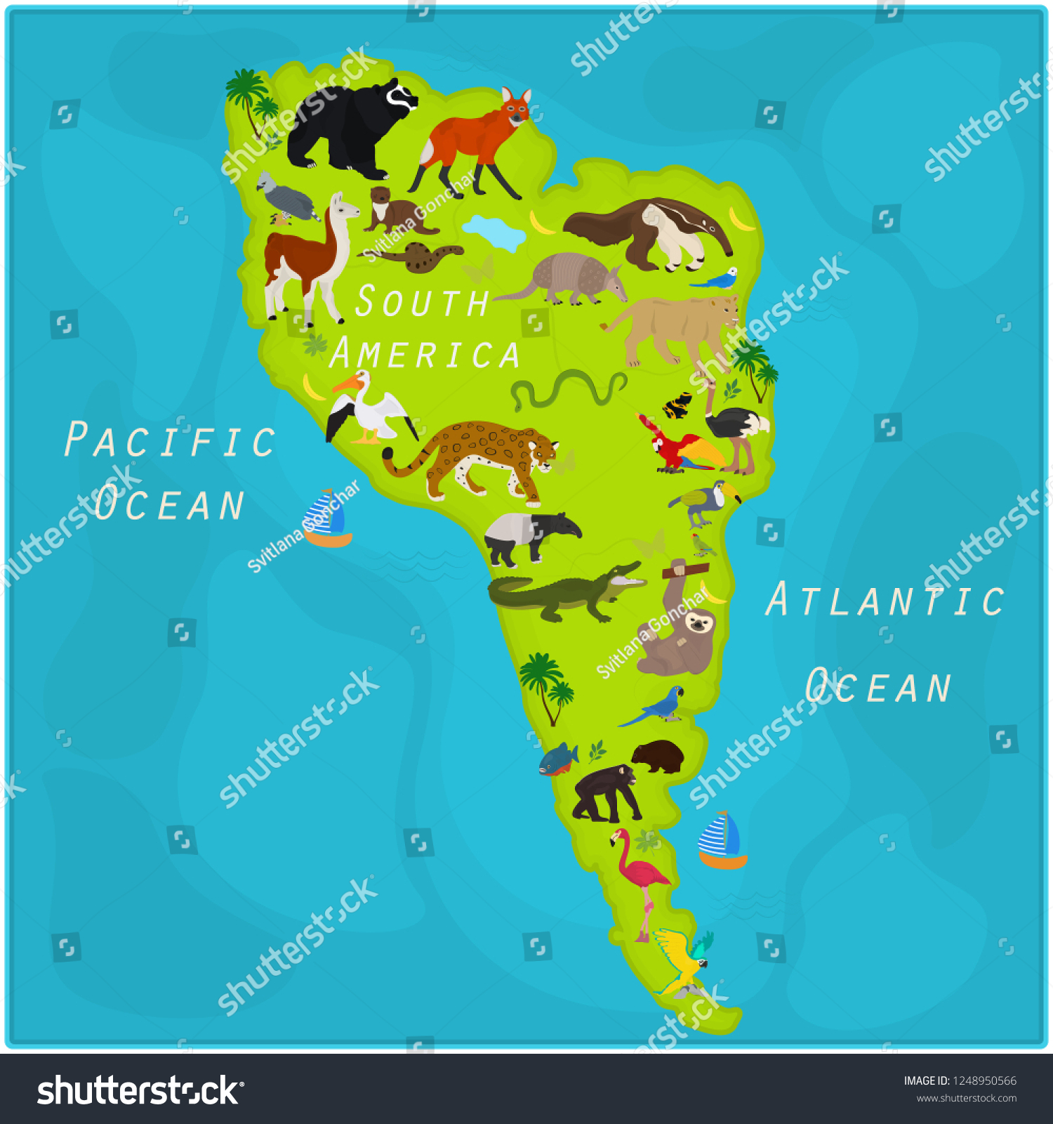 Vector Map Animals South America Stock Vector (Royalty Free) 1248950566 ...