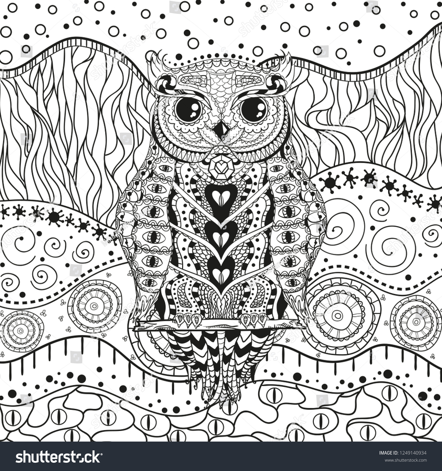 Mandala Owl On Isolated White Zentangle Stock Illustration 1249140934 ...