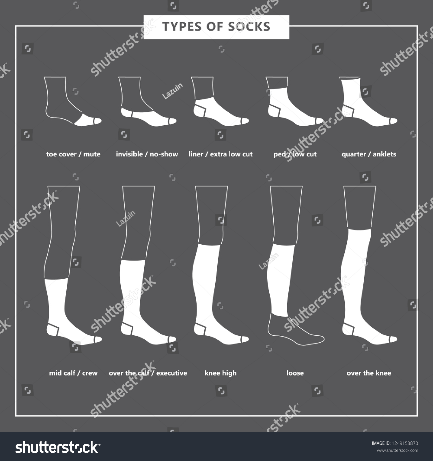 Types Socks Set Noshow Lowcut Extra Stock Vector (Royalty Free ...