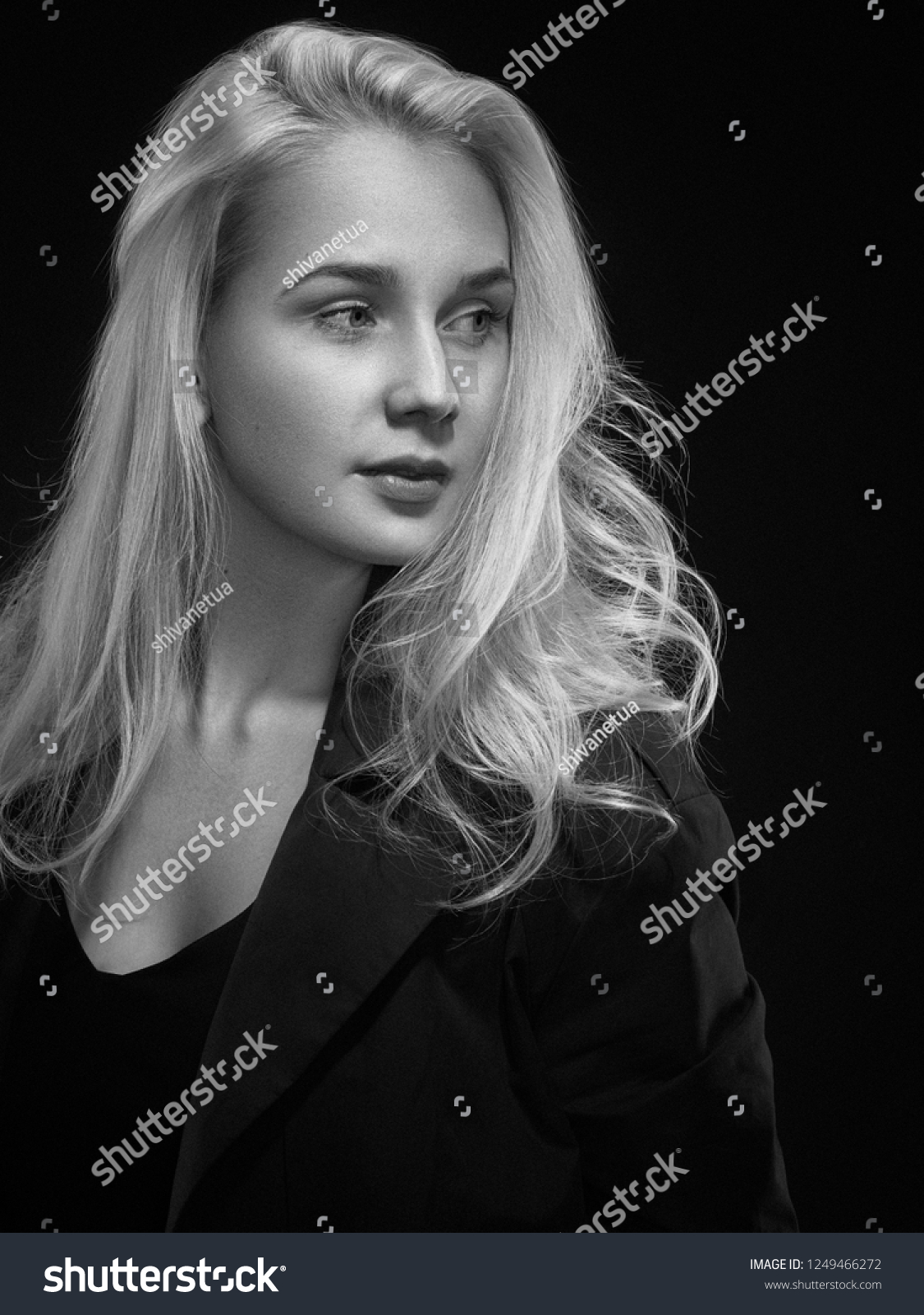 Classic Cinematicblack White Woman Portrait On Stock Photo 1249466272 ...