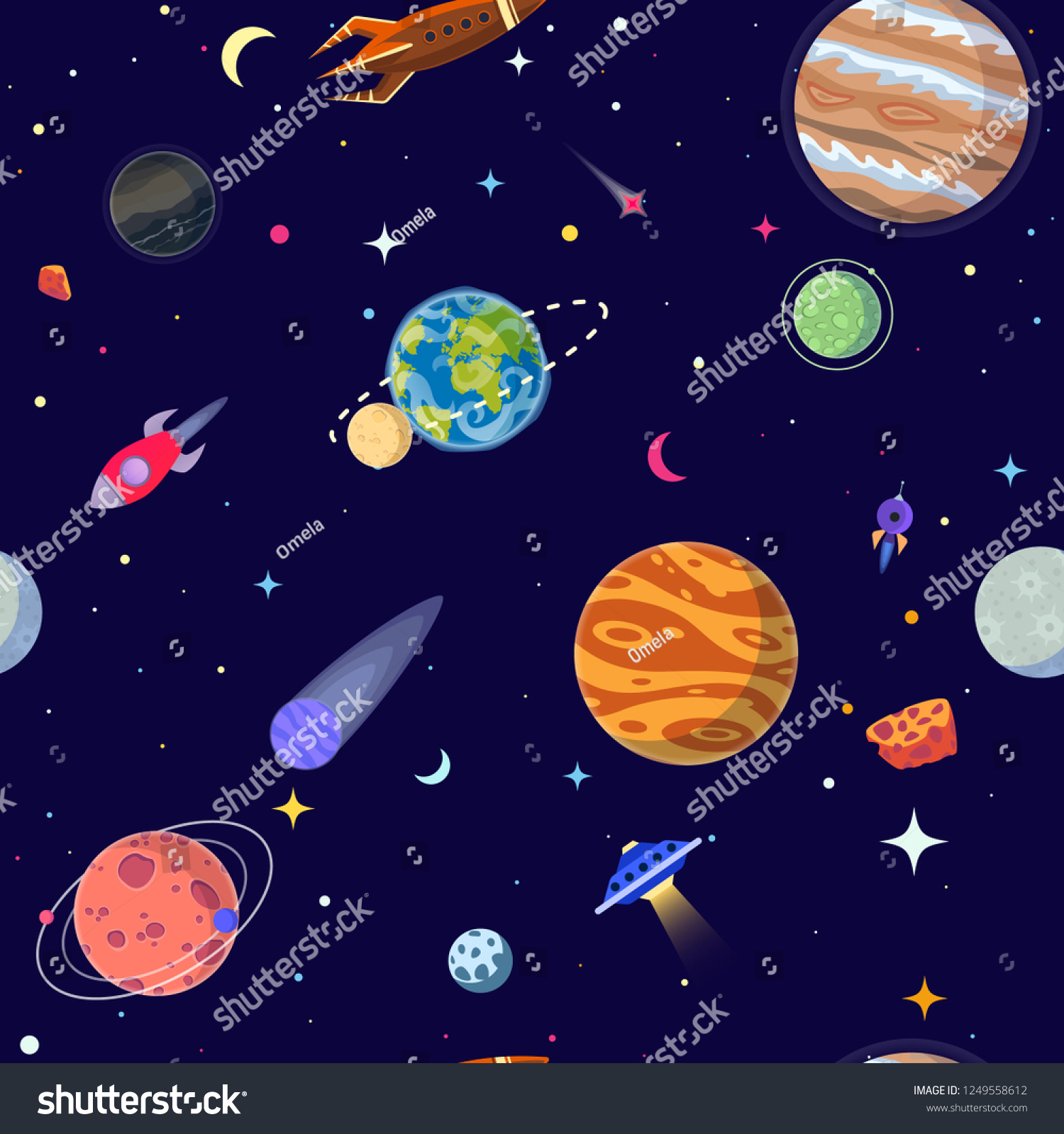 Seamless Pattern Planets Open Space Vector Stock Vector (Royalty Free ...