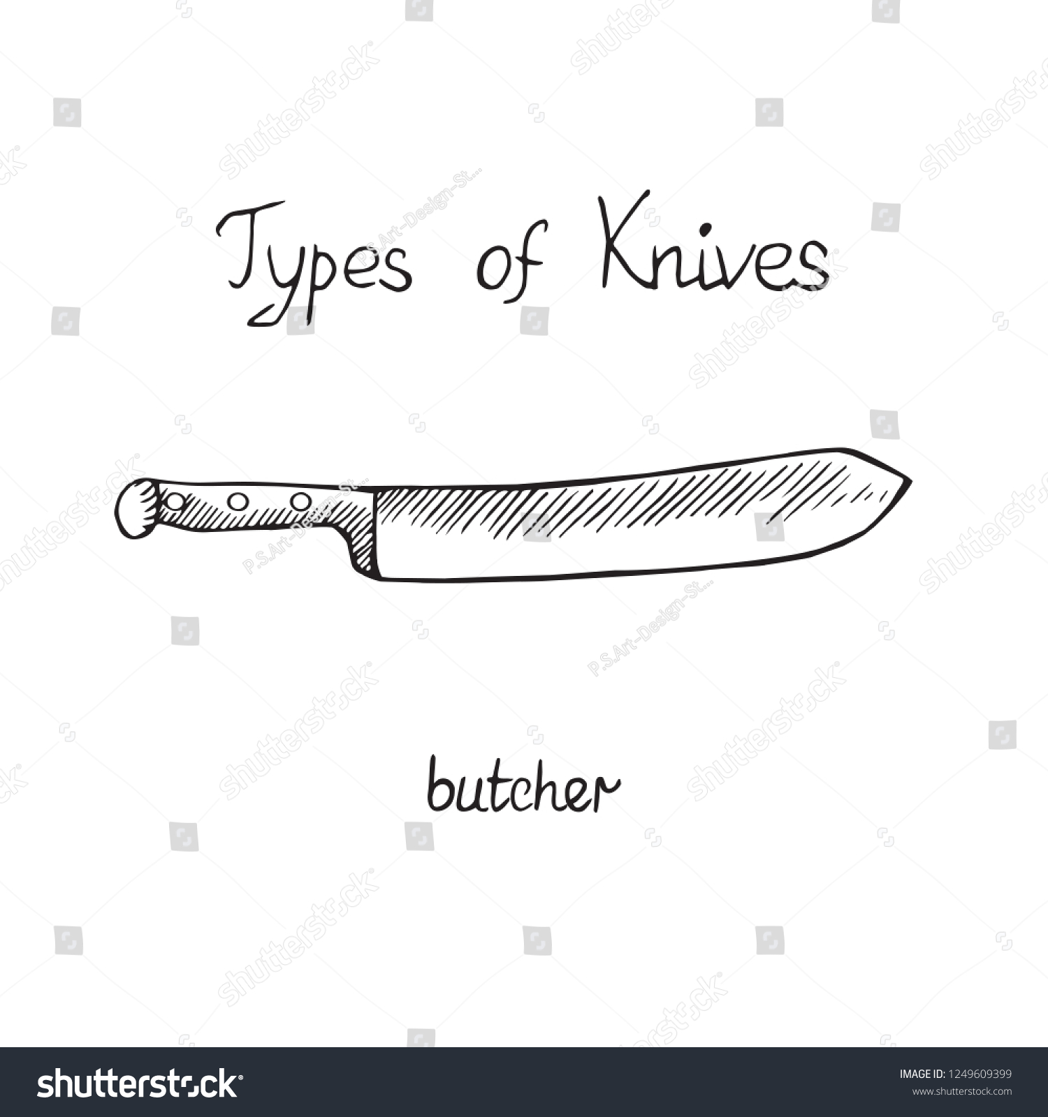 Knife Types Butcher Vector Outline Illustration Stock Vector (Royalty ...